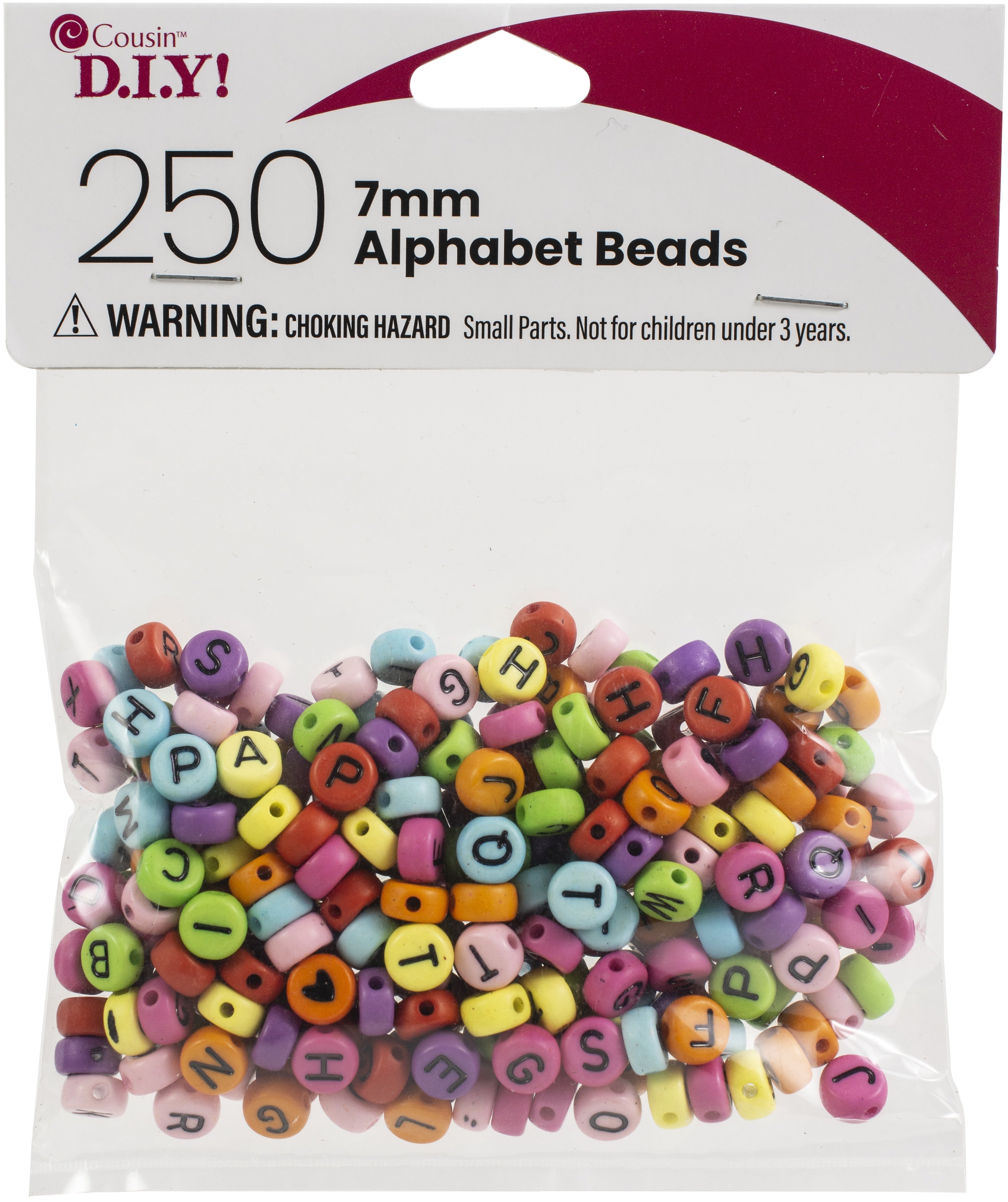 Alphabet Beads 7mm 250/Pkg Assorted Round With Black Letters