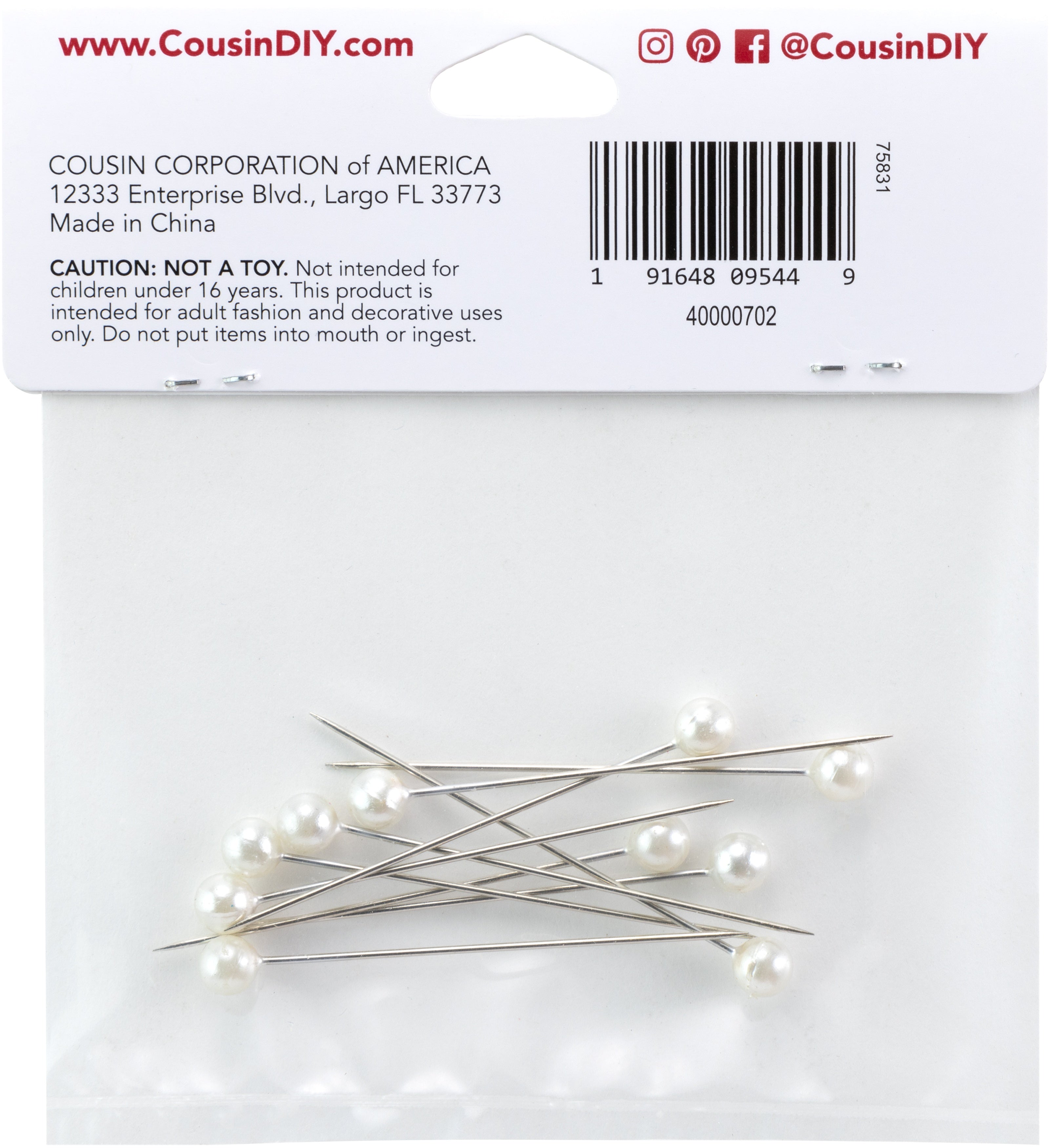 Corsage Pin 2" 10/Pkg Pearl White