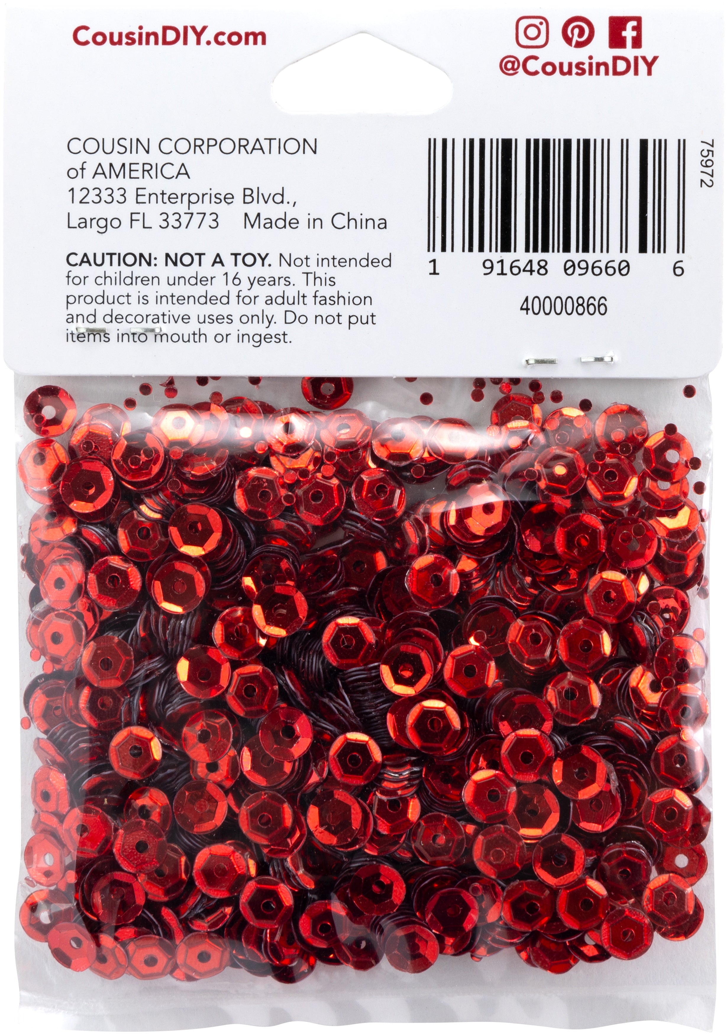 Cupped Sequins  Red, 5mm 800/Pkg