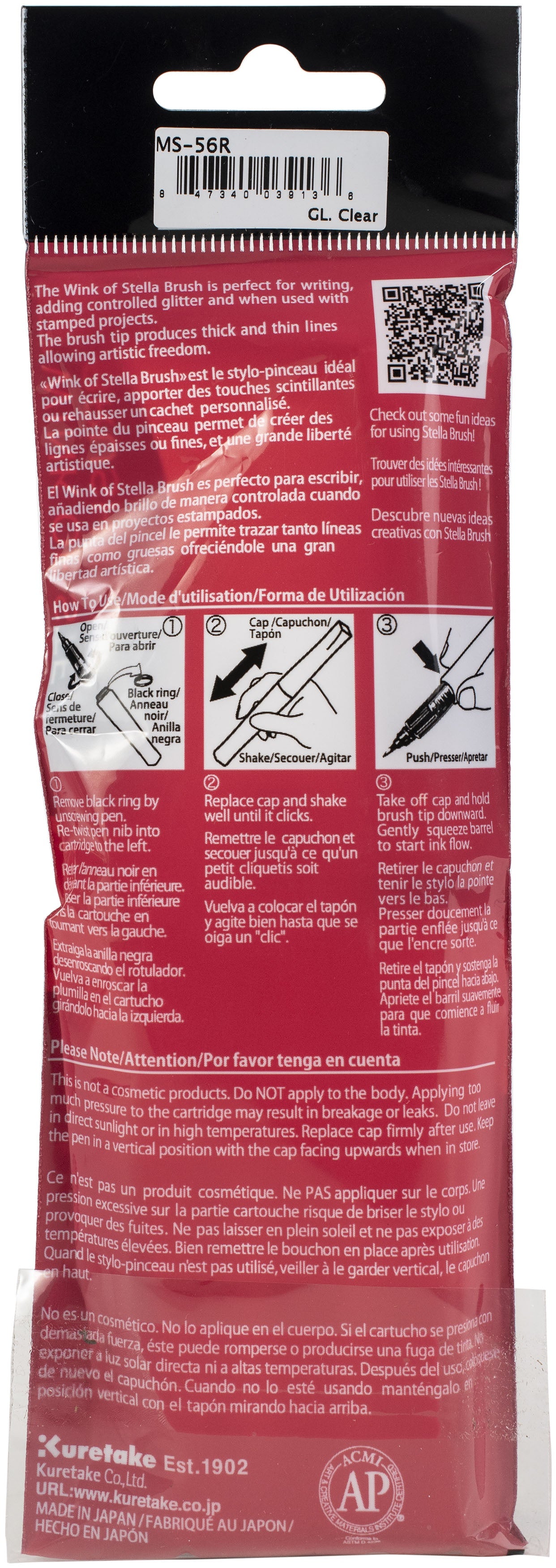 Zig Memory System Wink Of Stella Brush Marker & 2 Refills Clear