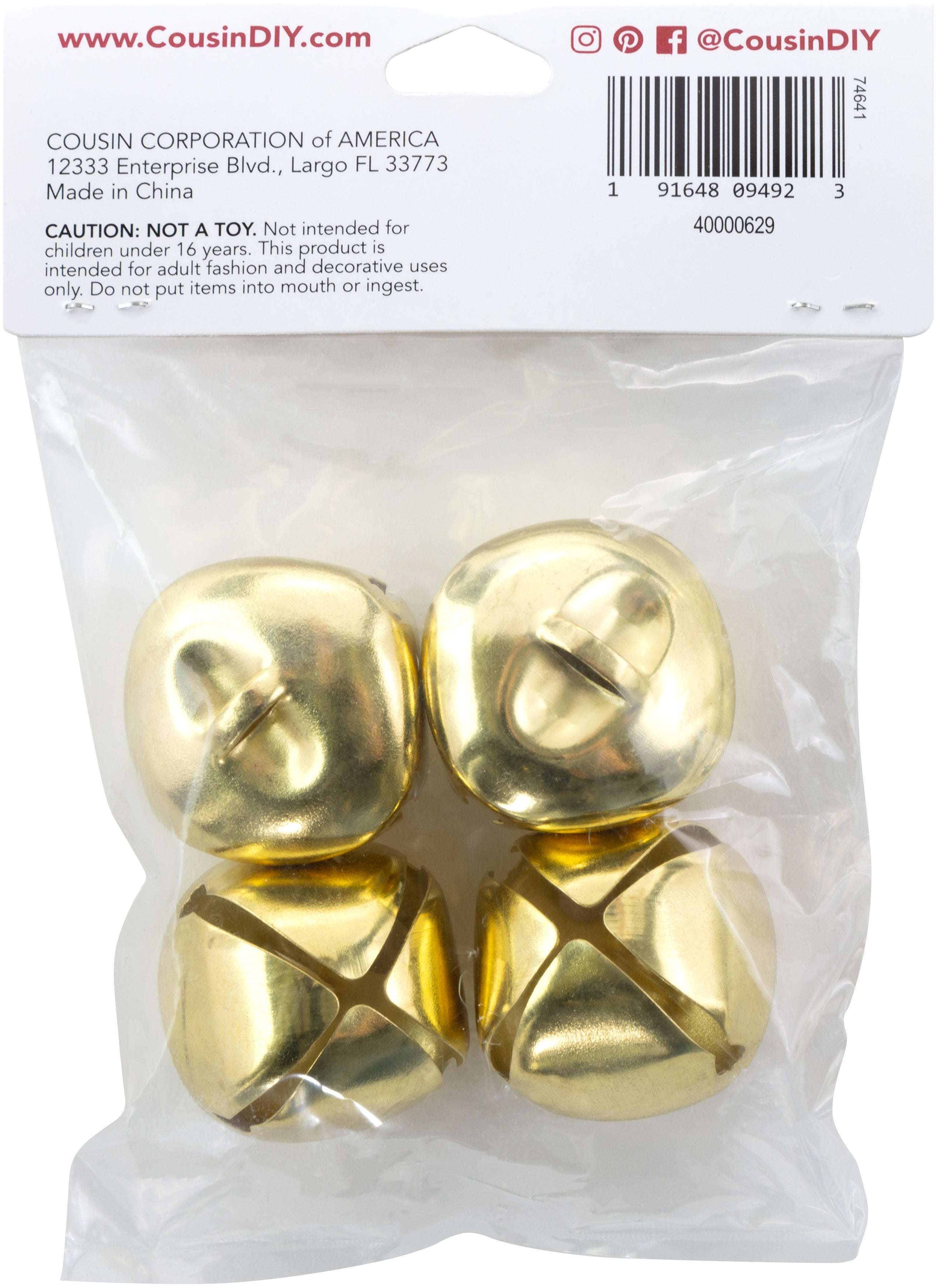 Jingle Bells 1.375" 4/Pkg Gold