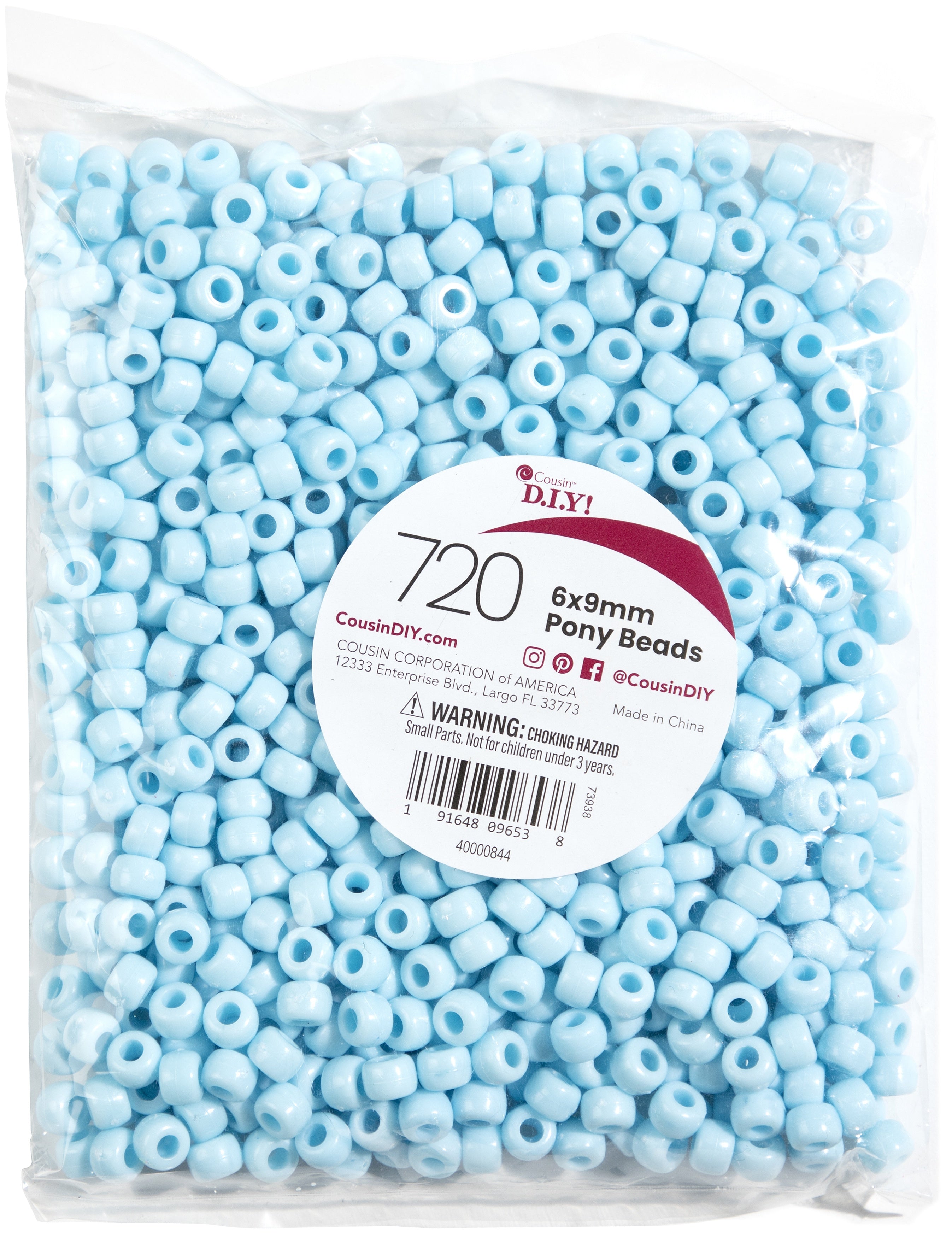 Pony Beads 6mmx9mm 720/Pkg Opaque Ligth Blue