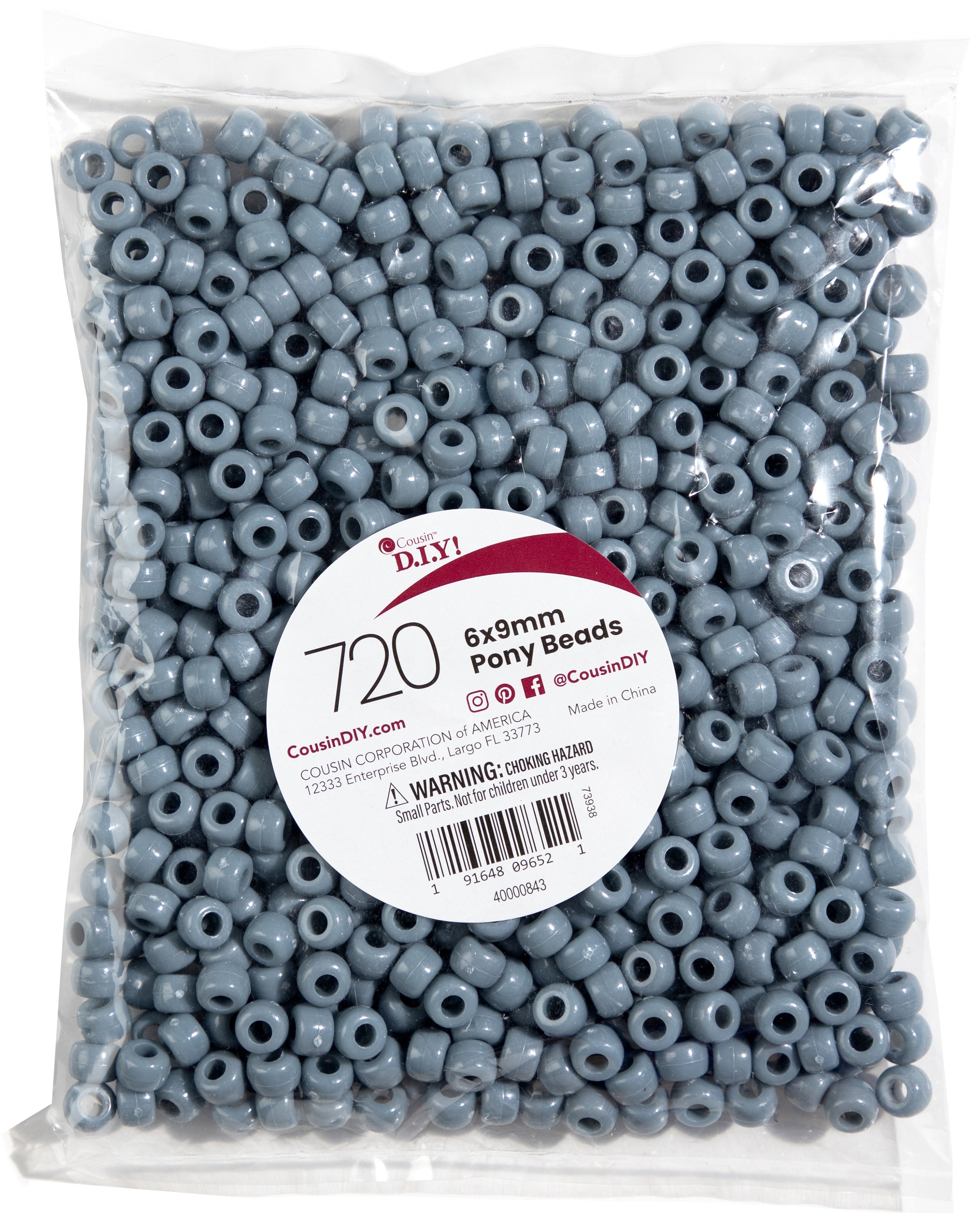 Pony Beads 6mmx9mm 720/Pkg Opaque Gray