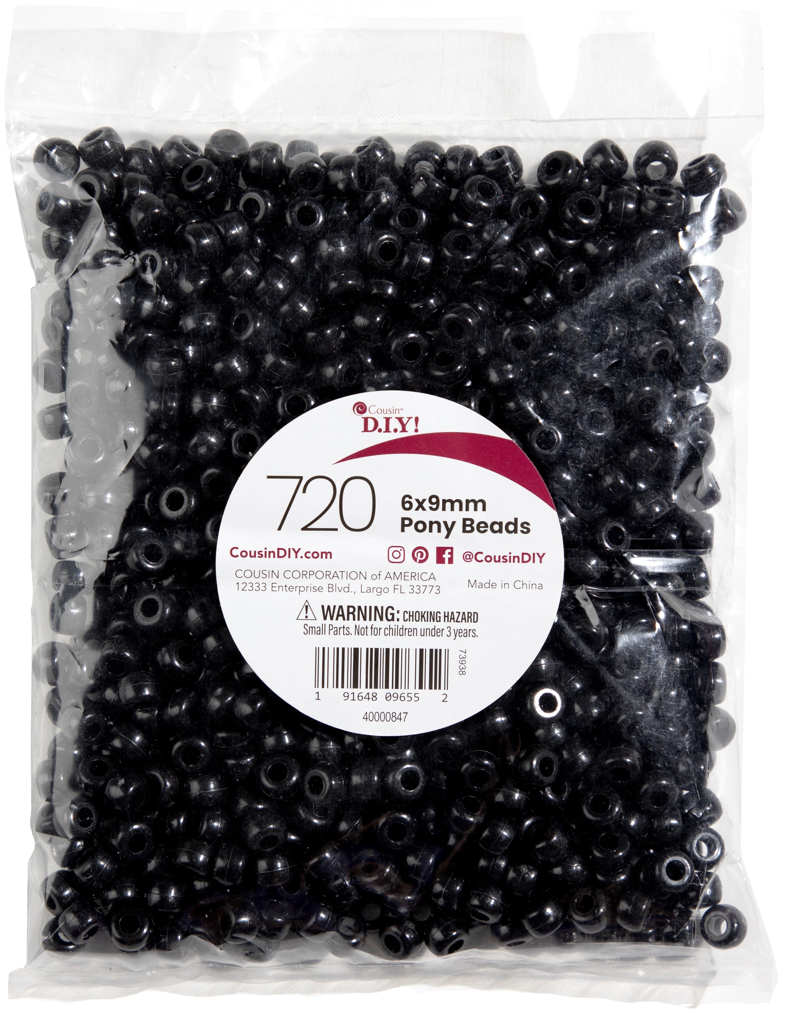 Pony Beads 6mmx9mm 720/Pkg Opaque Black