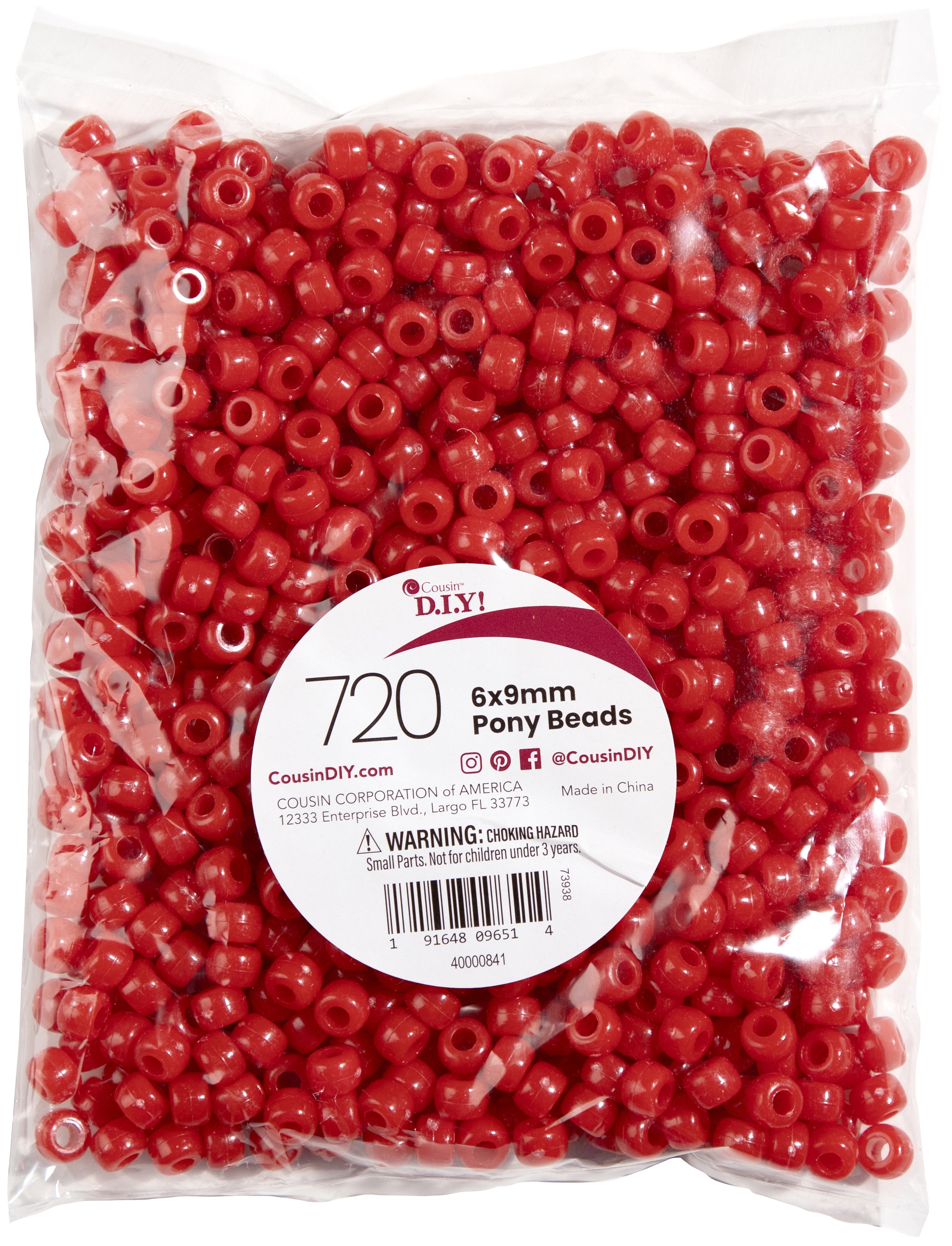 Pony Beads 6mmx9mm 720/Pkg Opaque Red