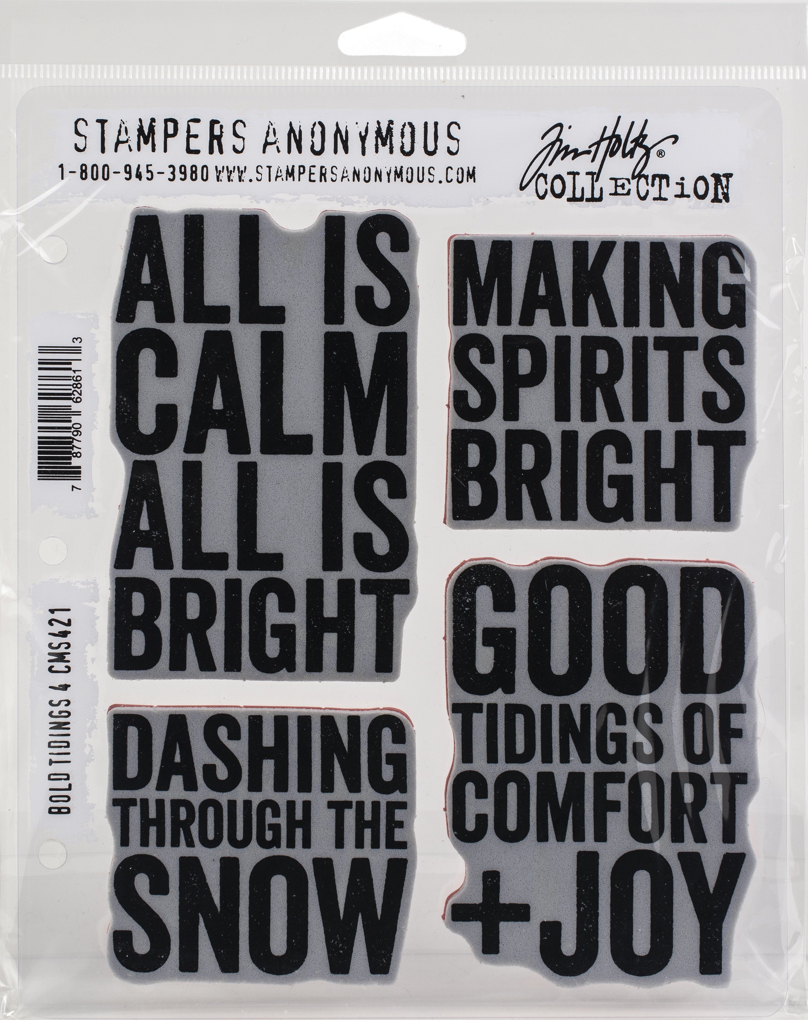Tim Holtz Cling Stamps 7"X8.5" Bold Tidings #4
