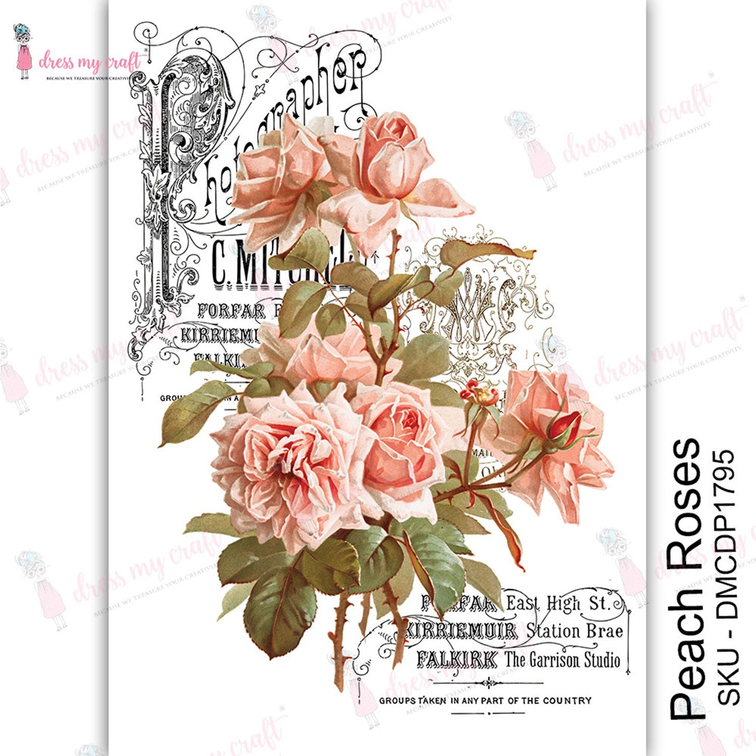 Dress My Craft Transfer Me Sheet A4 Peach Roses