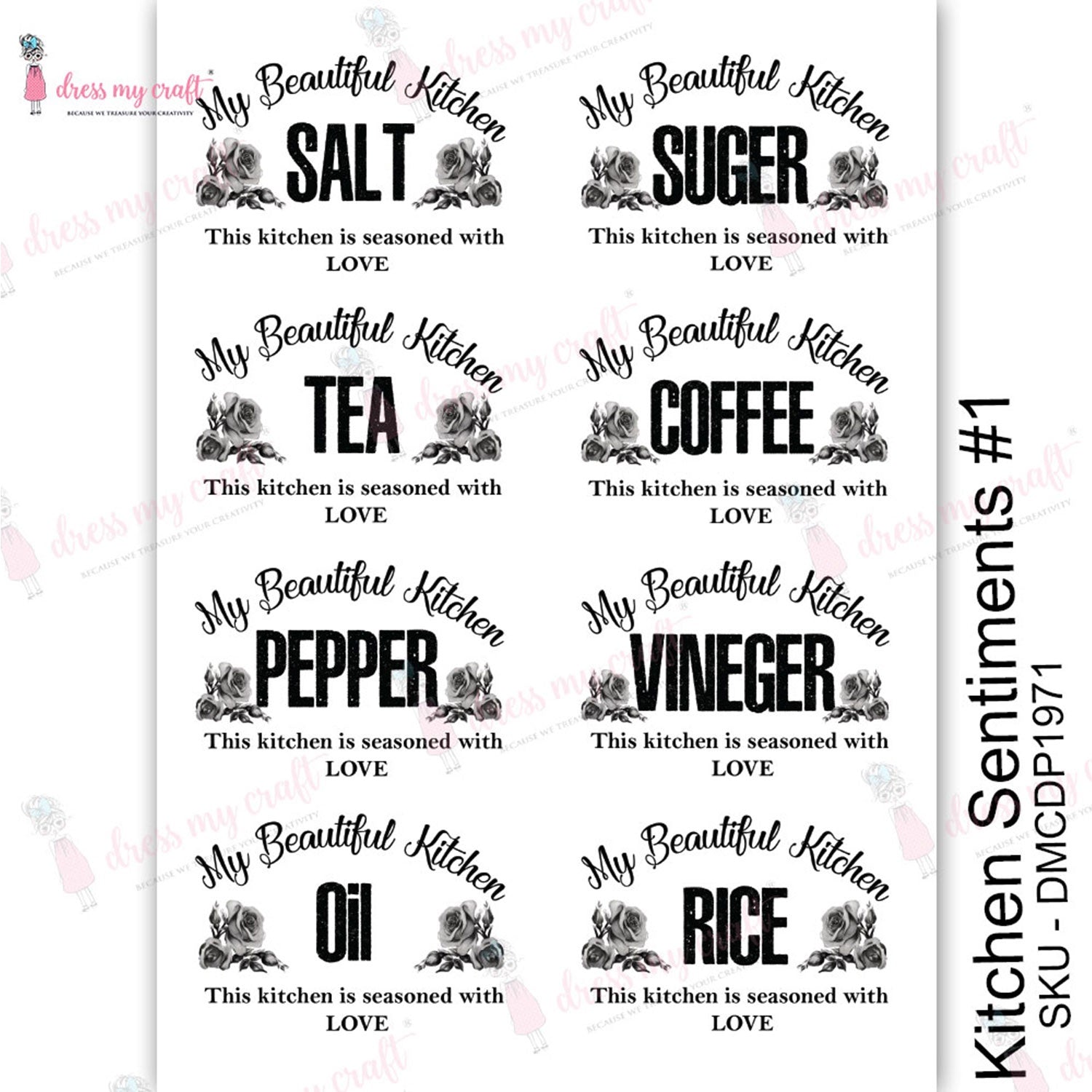 Dress My Craft Transfer Me Sheet A4 Kitchen Sentiments #1
