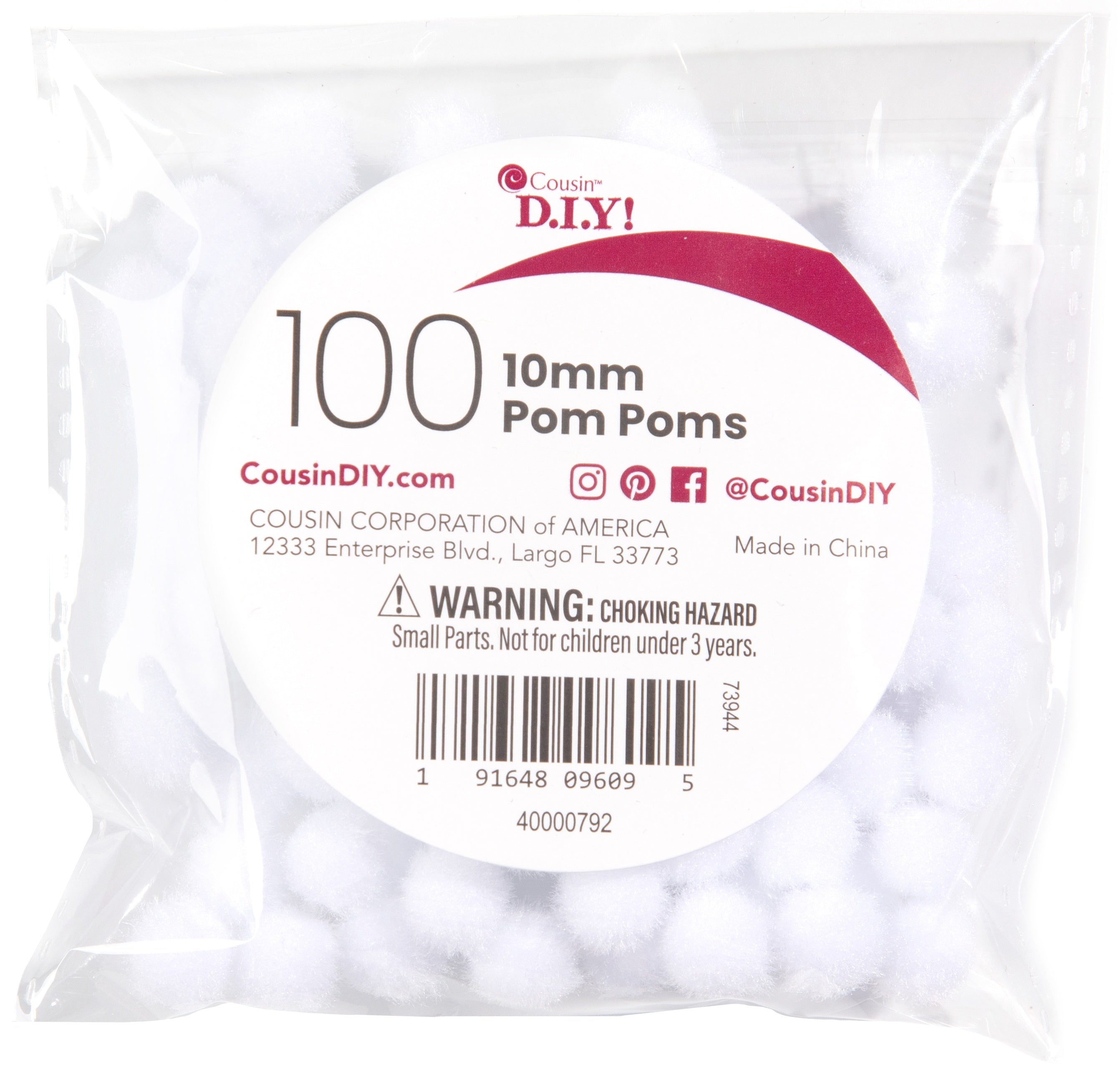Pom-Poms 10mm 100/Pkg White
