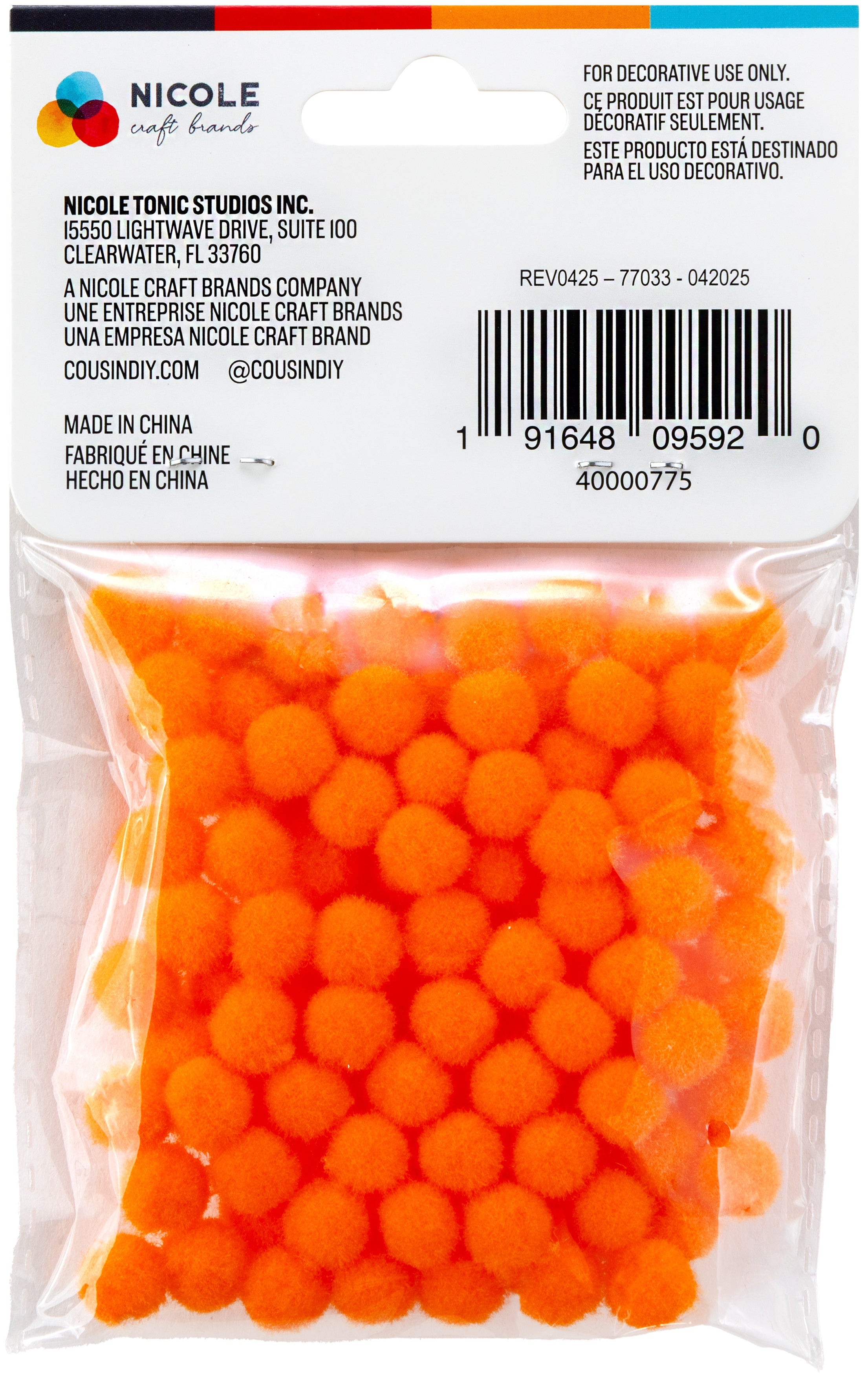 Pom-Poms 10mm 100/Pkg Orange