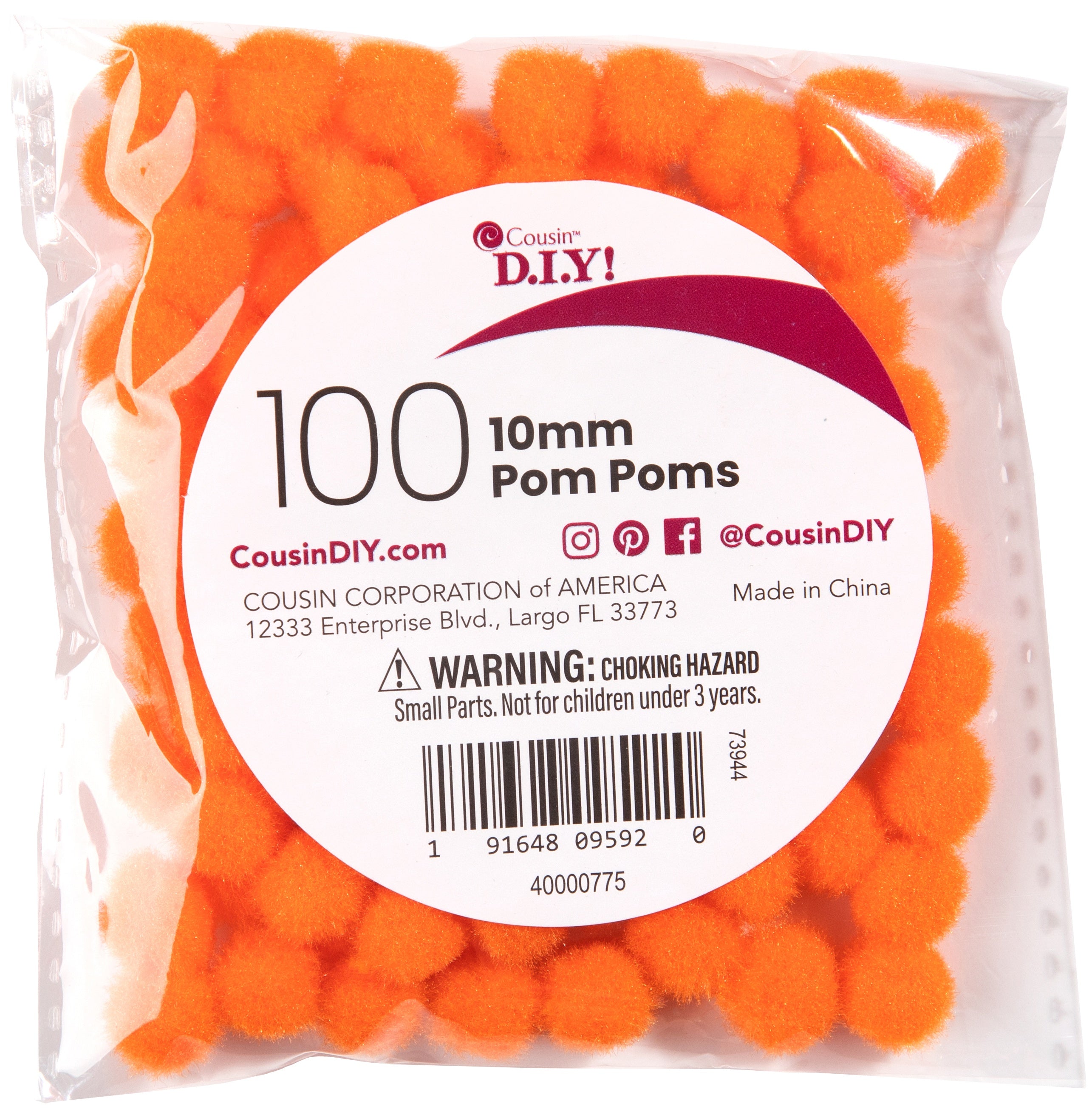 Pom-Poms 10mm 100/Pkg Orange