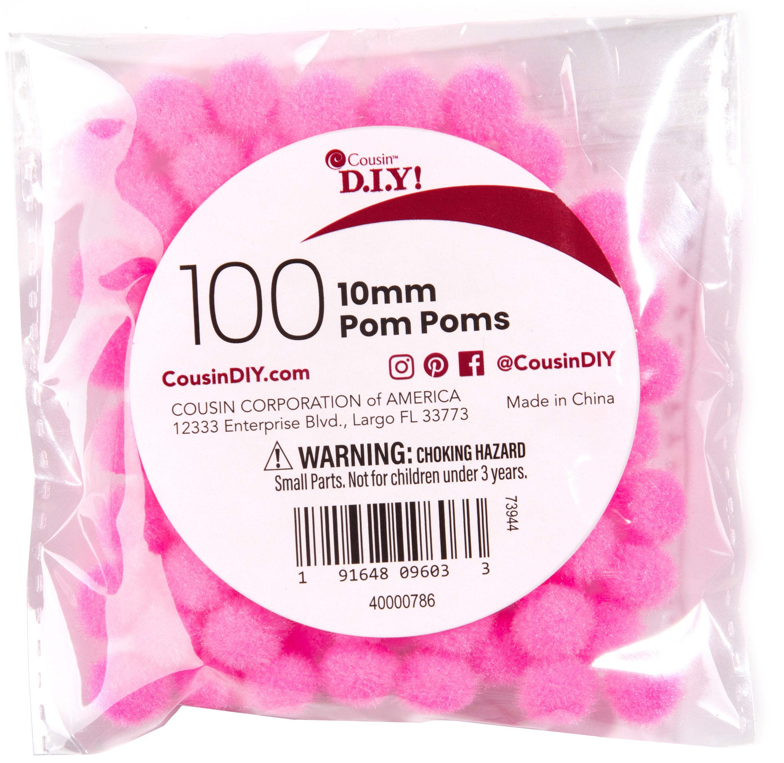 Pom-Poms 10mm 100/Pkg Light Pink