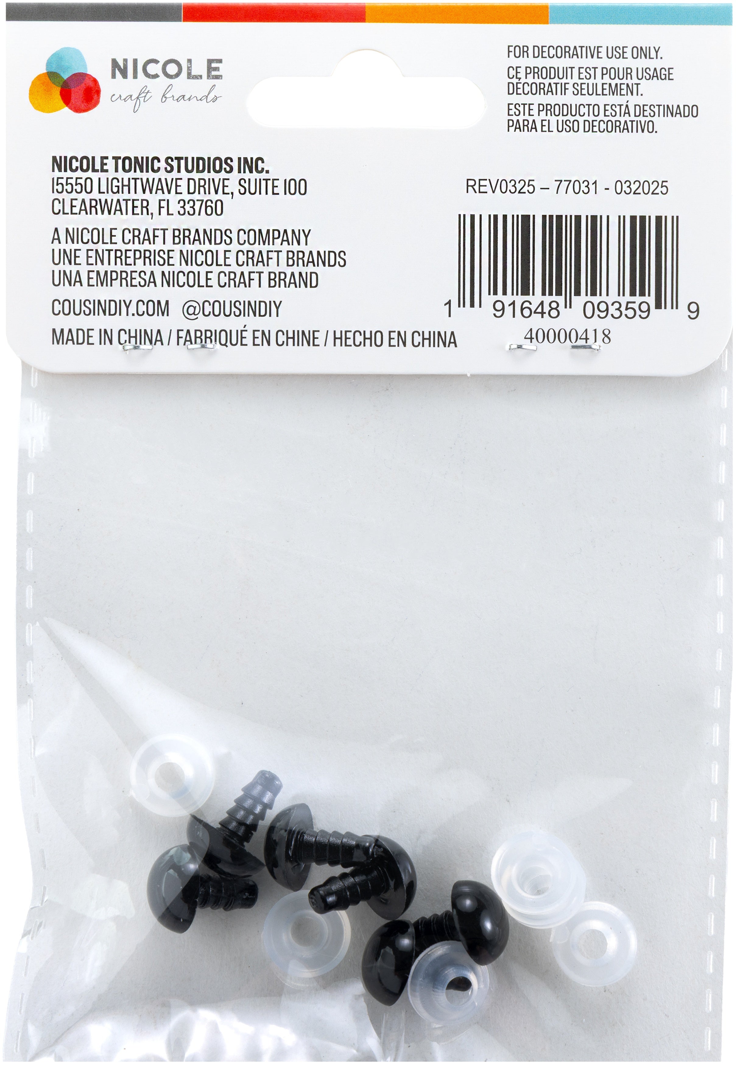 Shank Back Solid Eyes 12mm 6/Pkg Black