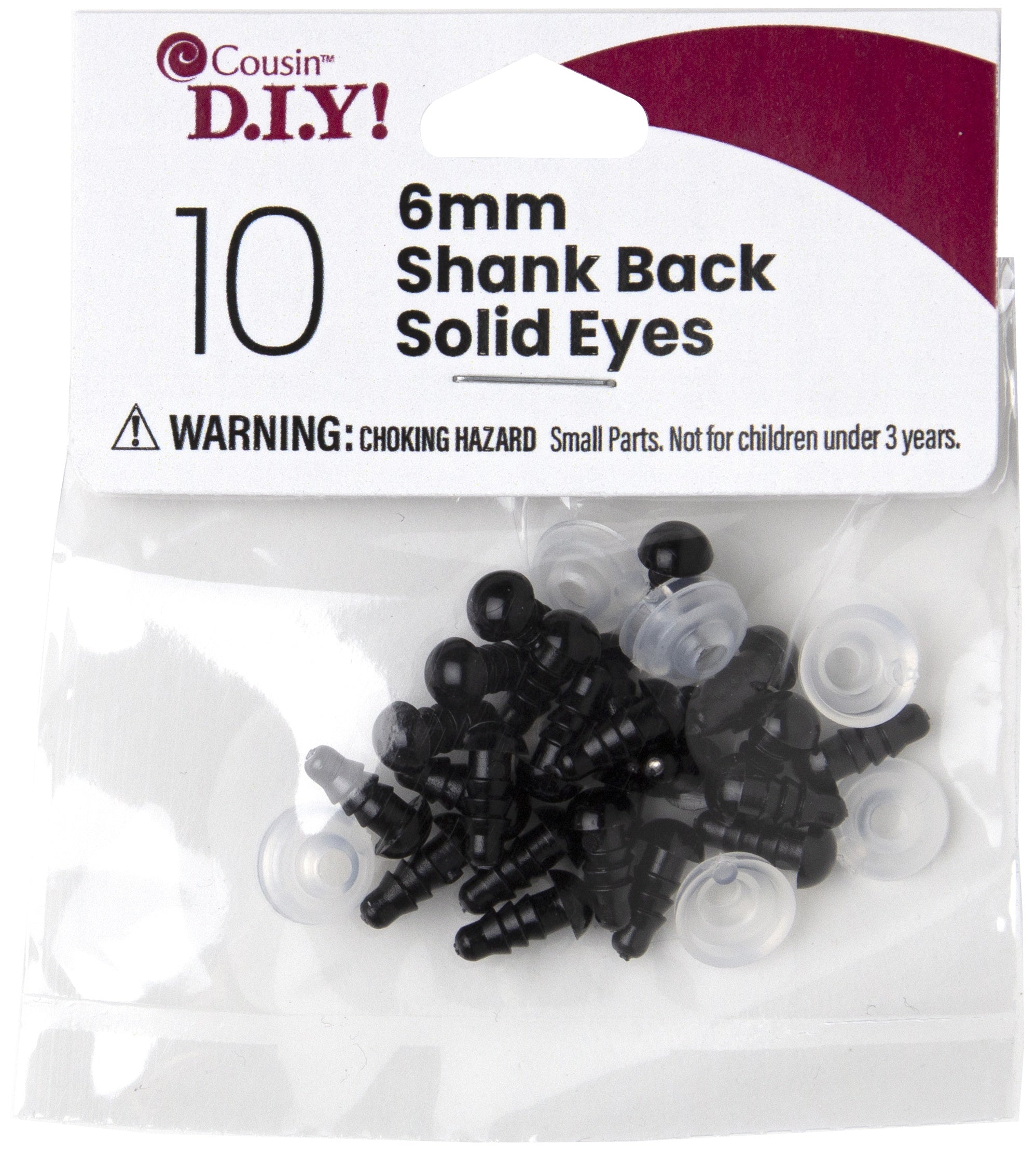 Shank Back Solid Eyes 6mm 10/Pkg Black