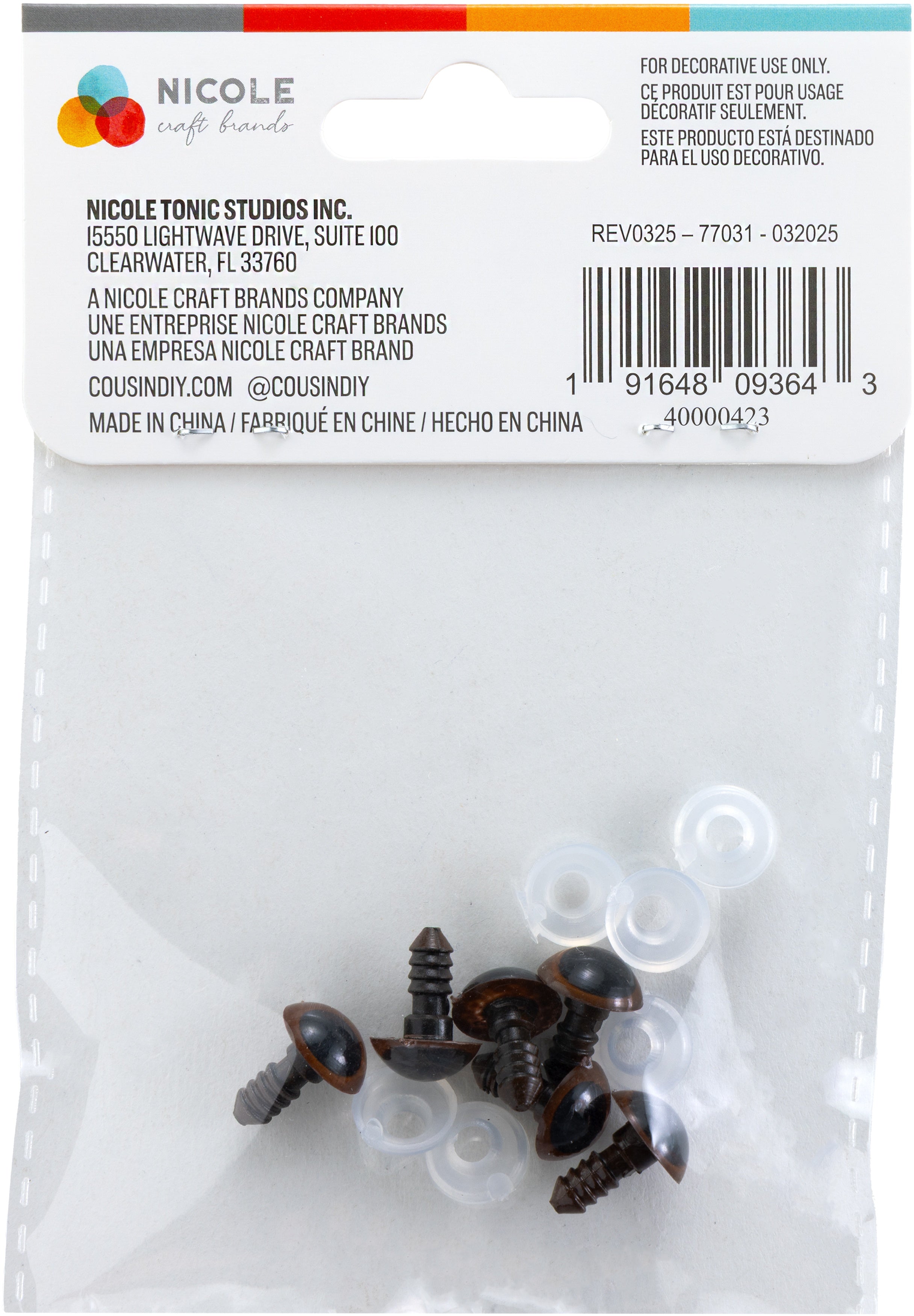Shank Back Animal Eyes 12mm 6/Pkg Brown