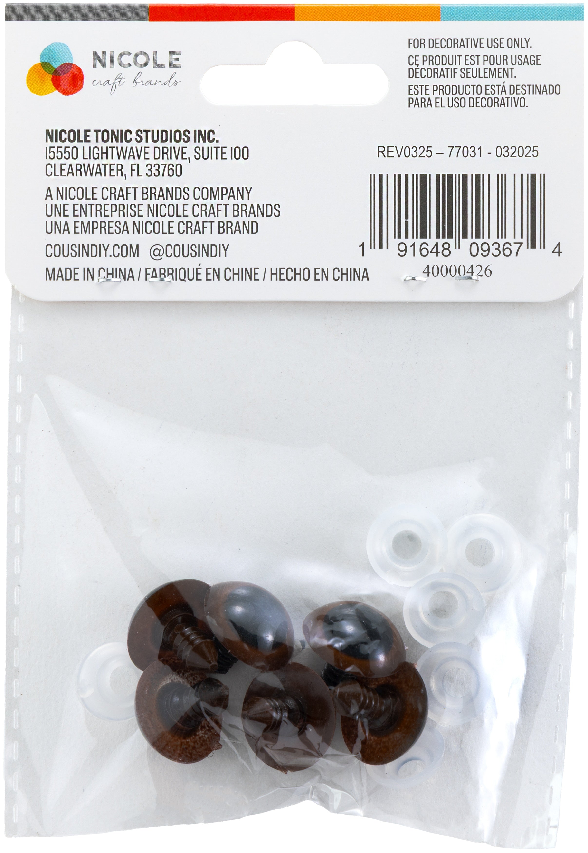 Shank Back Animal Eyes 18mm 2/Pkg Brown