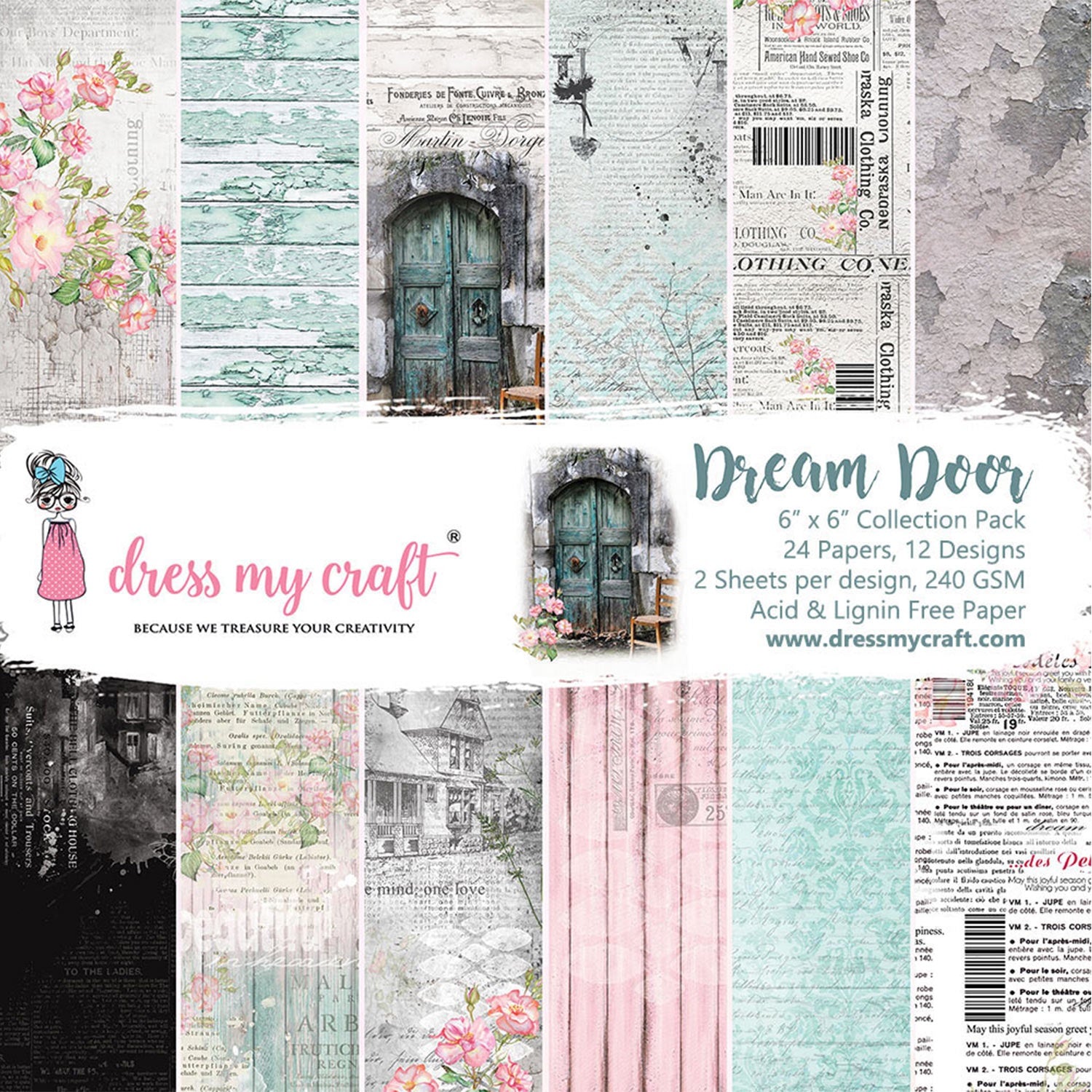 Dress My Crafts Single-Sided Paper Pad 6"X6" 24/Pkg Dream Door, 12 Designs/2 Each
