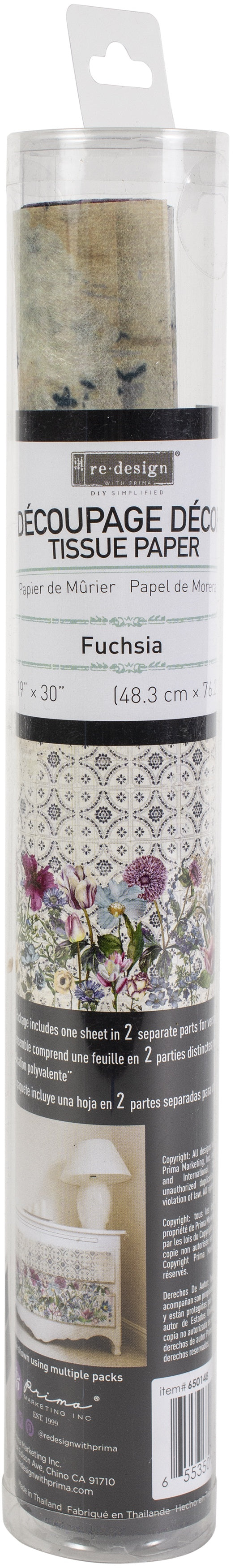 Prima Re-Design Decoupage Decor Tissue Paper 19"X30" 2/Pkg Fuchsia