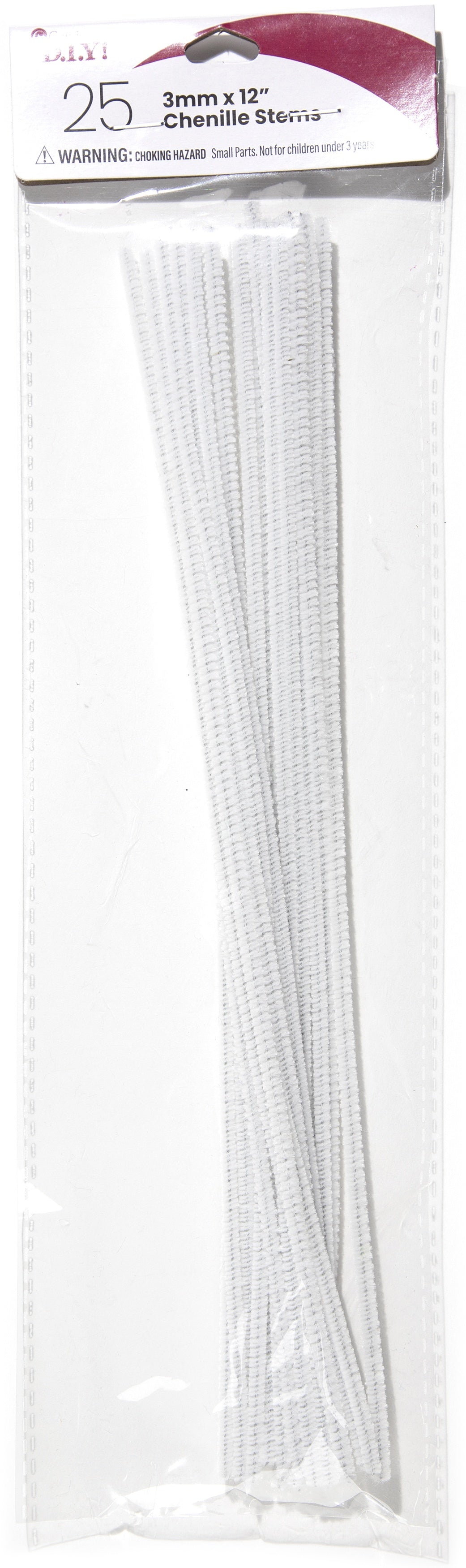 Chenille Stems 3mmx12" 25/Pkg White