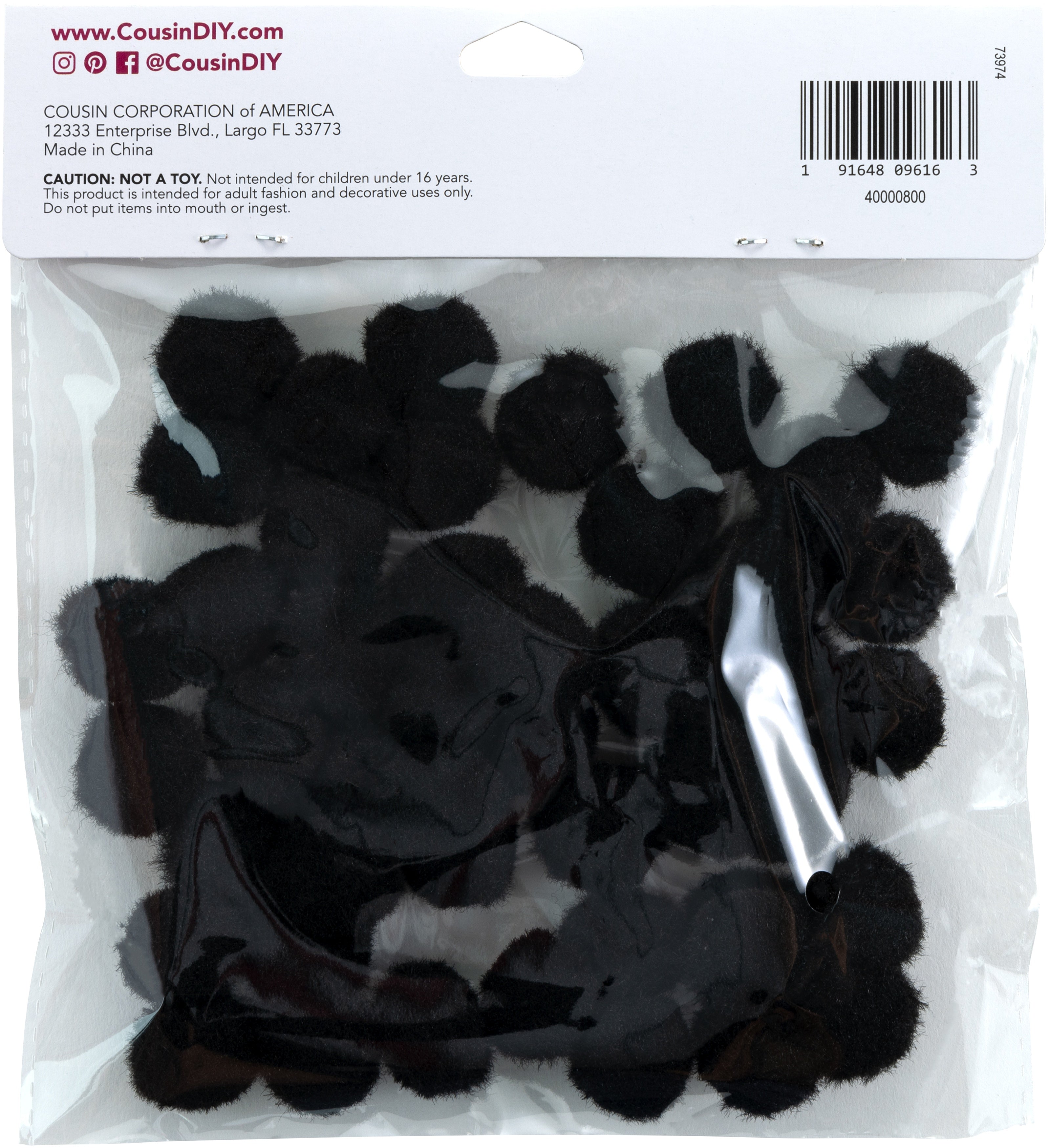 Pom-Poms .75" Inch 45/Pkg Black