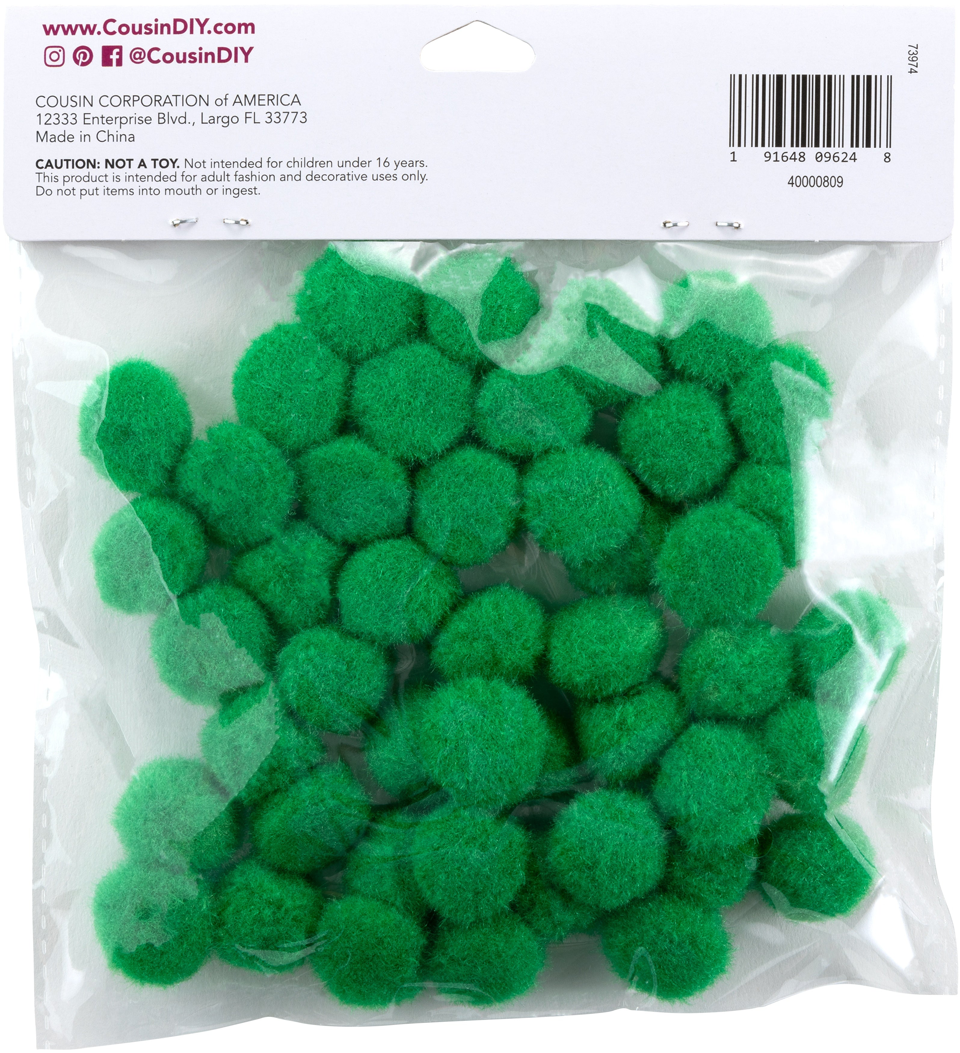 Pom-Poms .75" Inch 45/Pkg Kelly Green