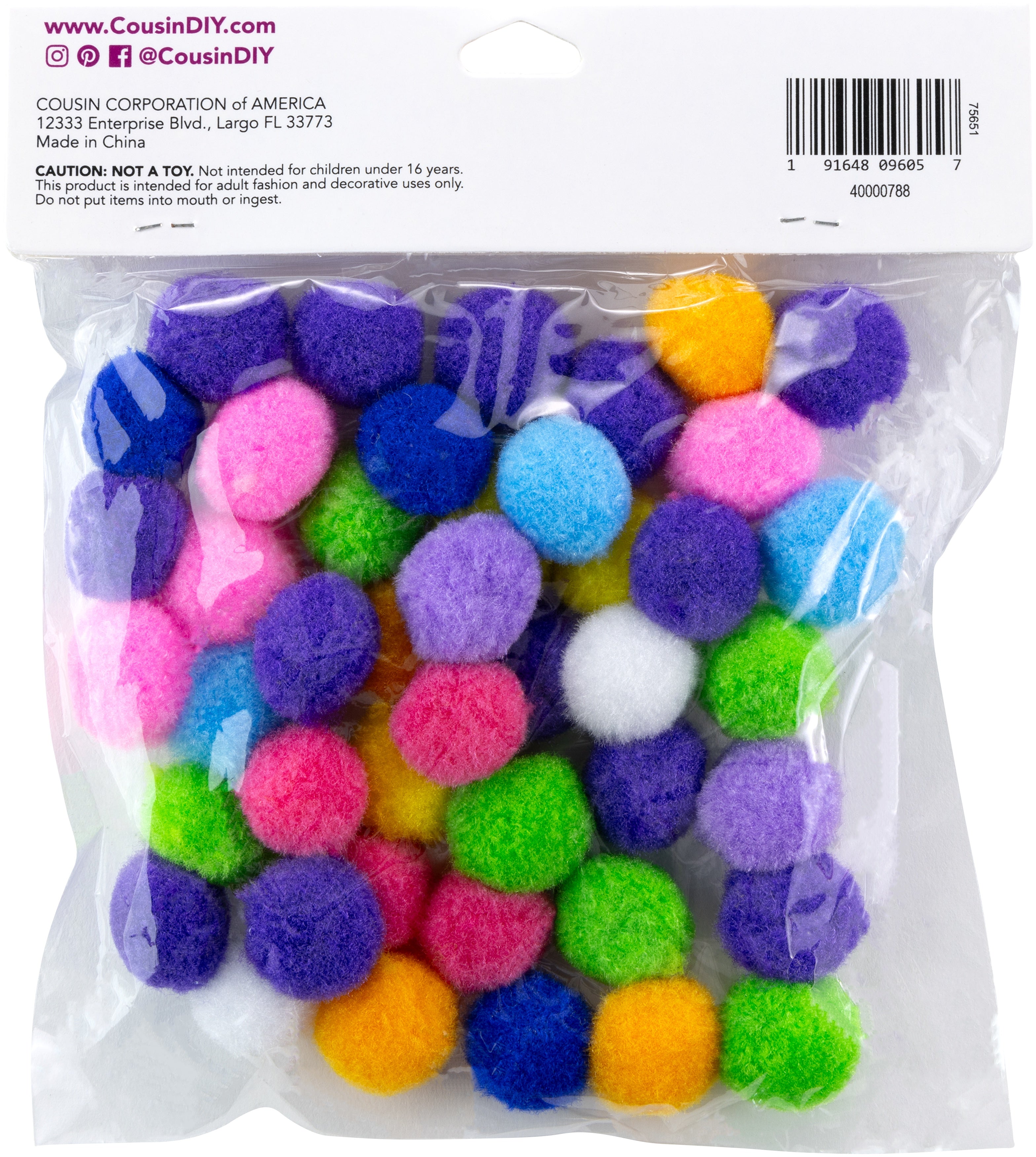 Pom-Poms .75" Inch 45/Pkg Multi-Colored 