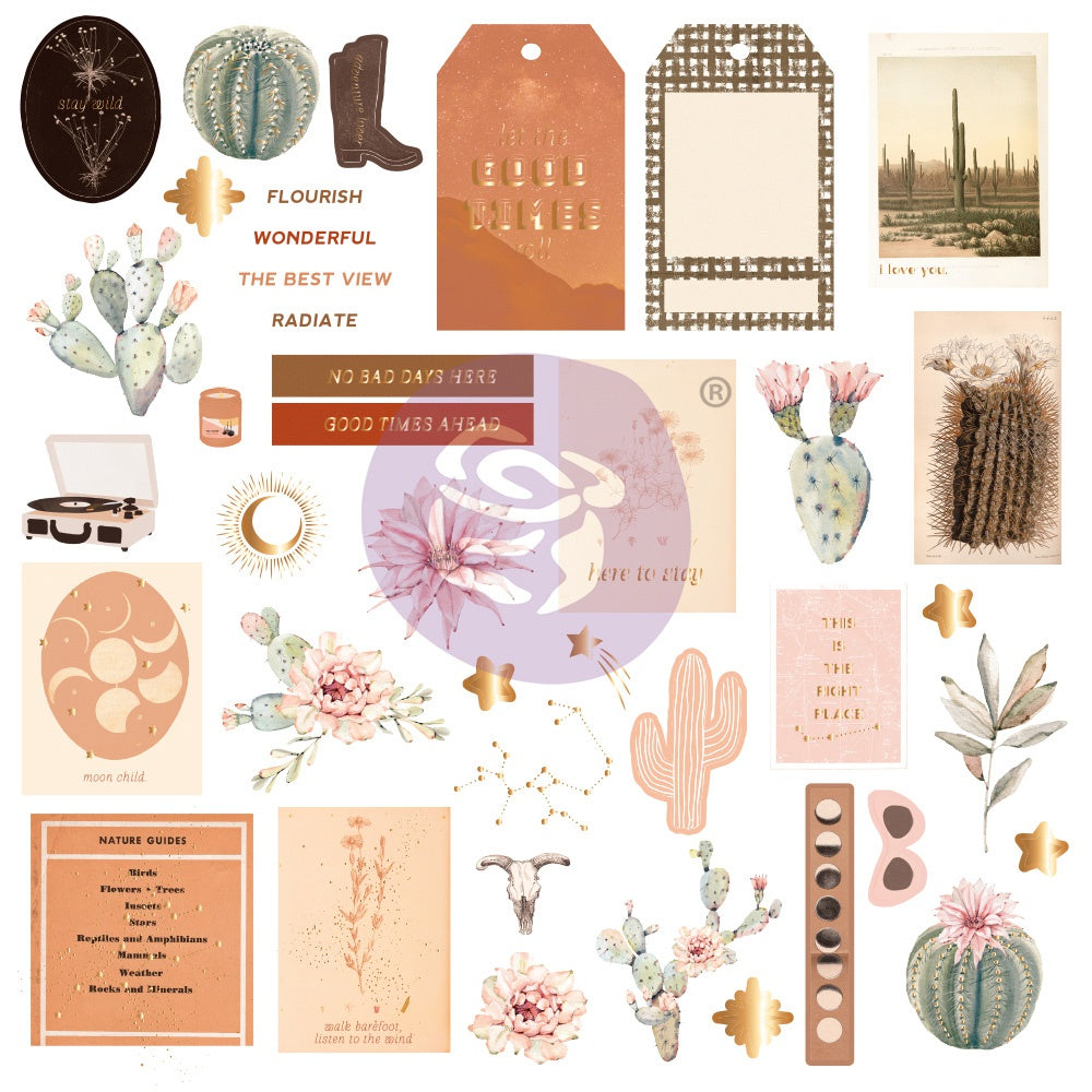 Golden Desert Cardstock Ephemera 40/Pkg Shapes, Tags, Words, Foiled Accents