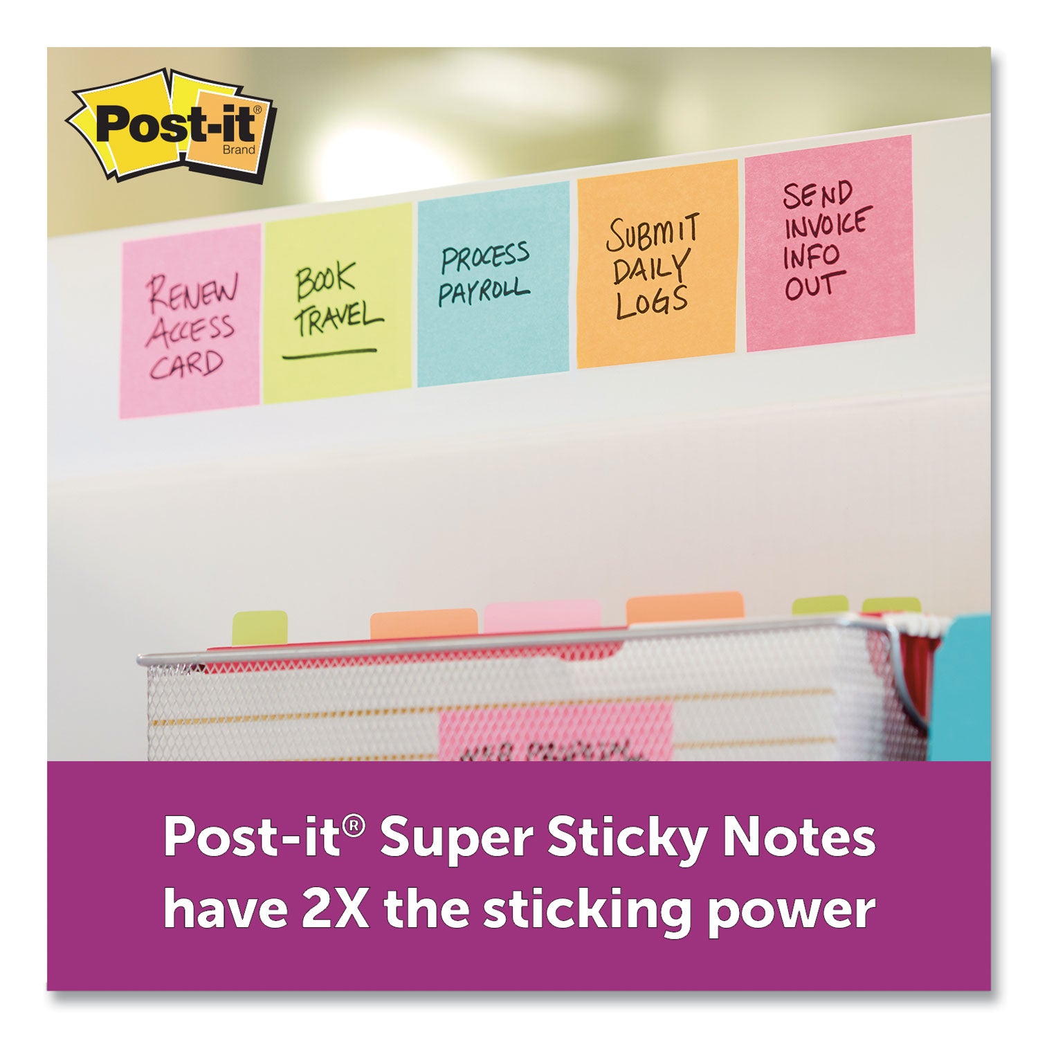 Post-it® Notes Super Sticky Pads in Miami Colors, 2 x 2, 90/Pad, 8 Pads/Pack
