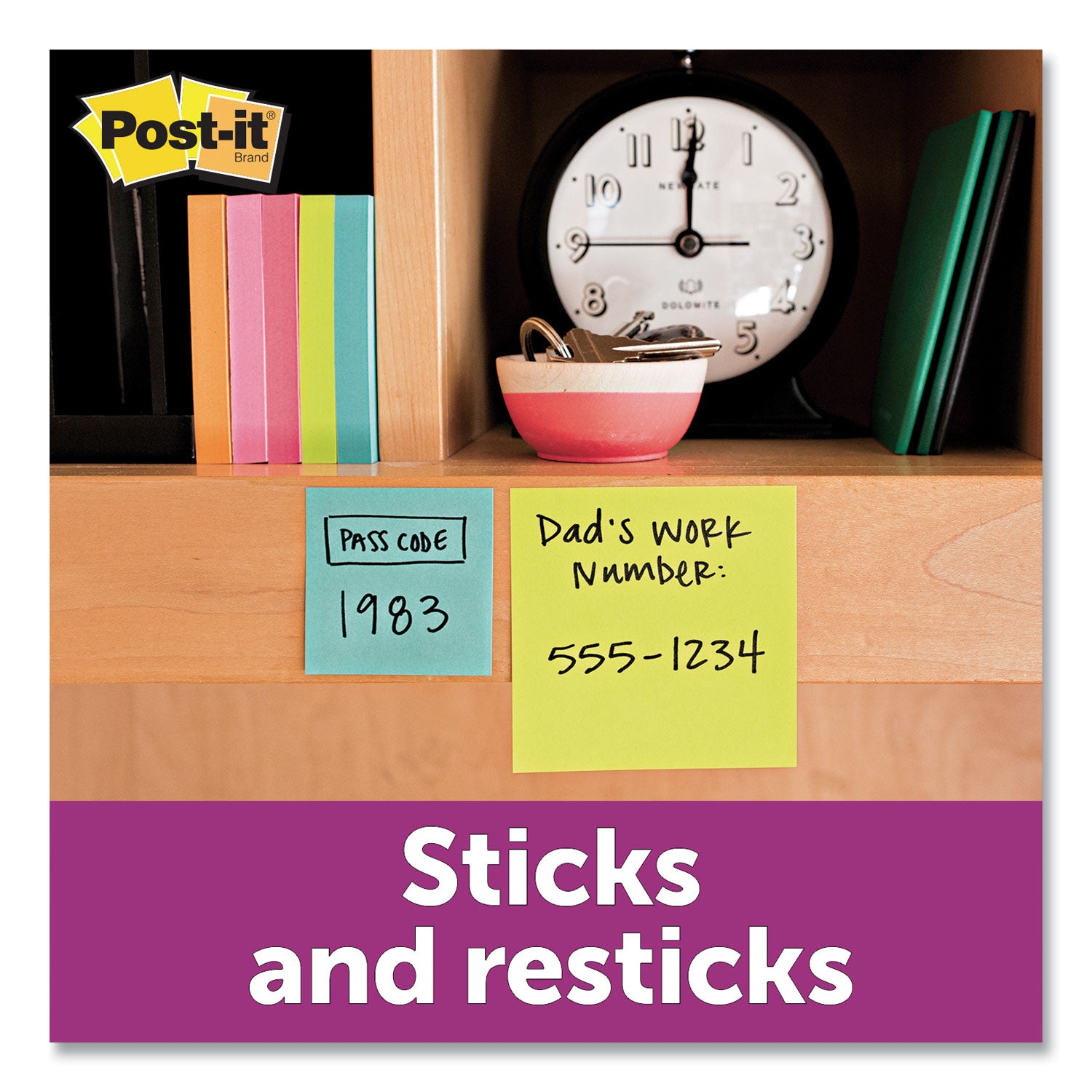 Post-it® Notes Super Sticky Pads in Miami Colors, 2 x 2, 90/Pad, 8 Pads/Pack