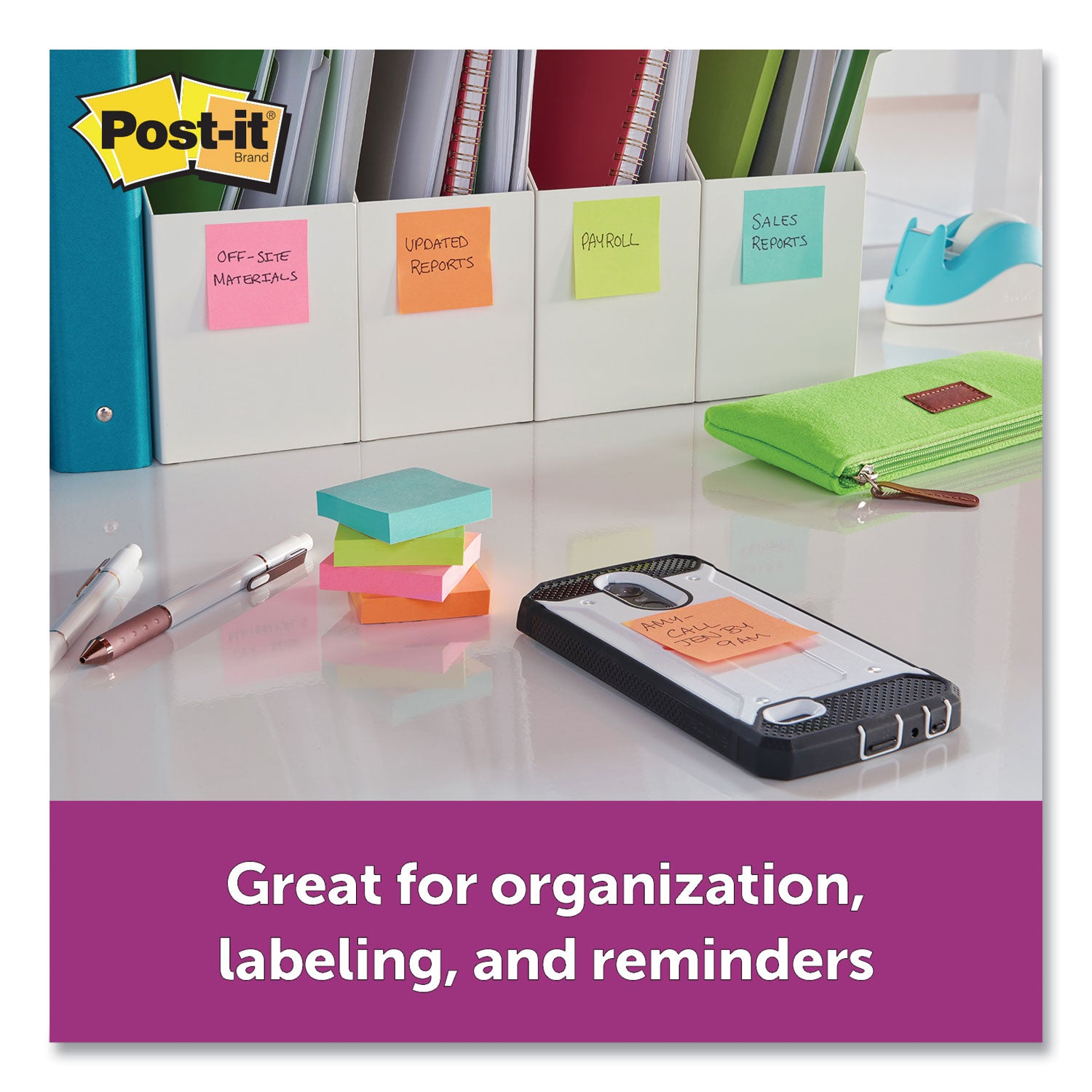 Post-it® Notes Super Sticky Pads in Miami Colors, 2 x 2, 90/Pad, 8 Pads/Pack