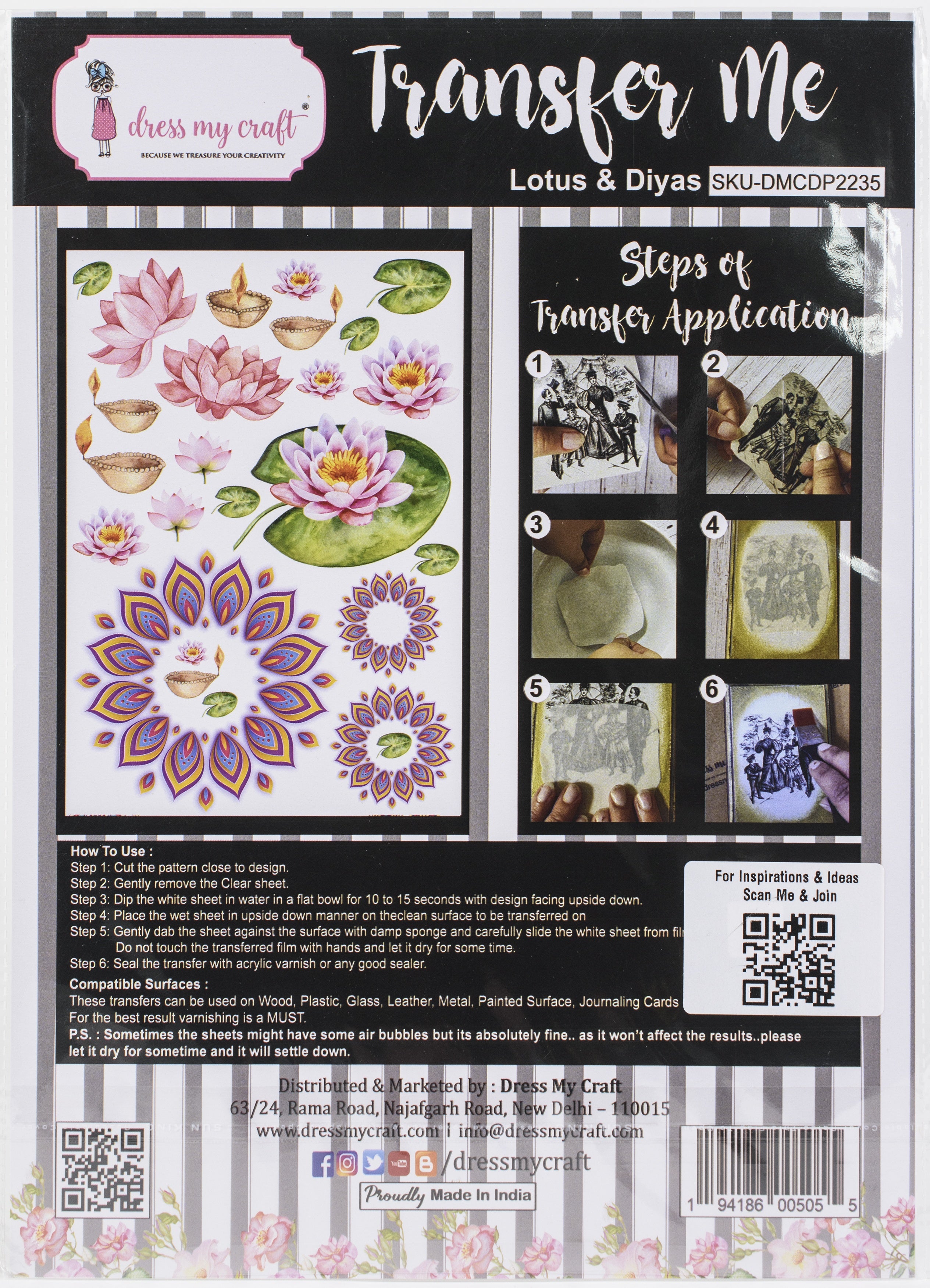 Dress My Craft Transfer Me Sheet A4 Lotus & Diyas