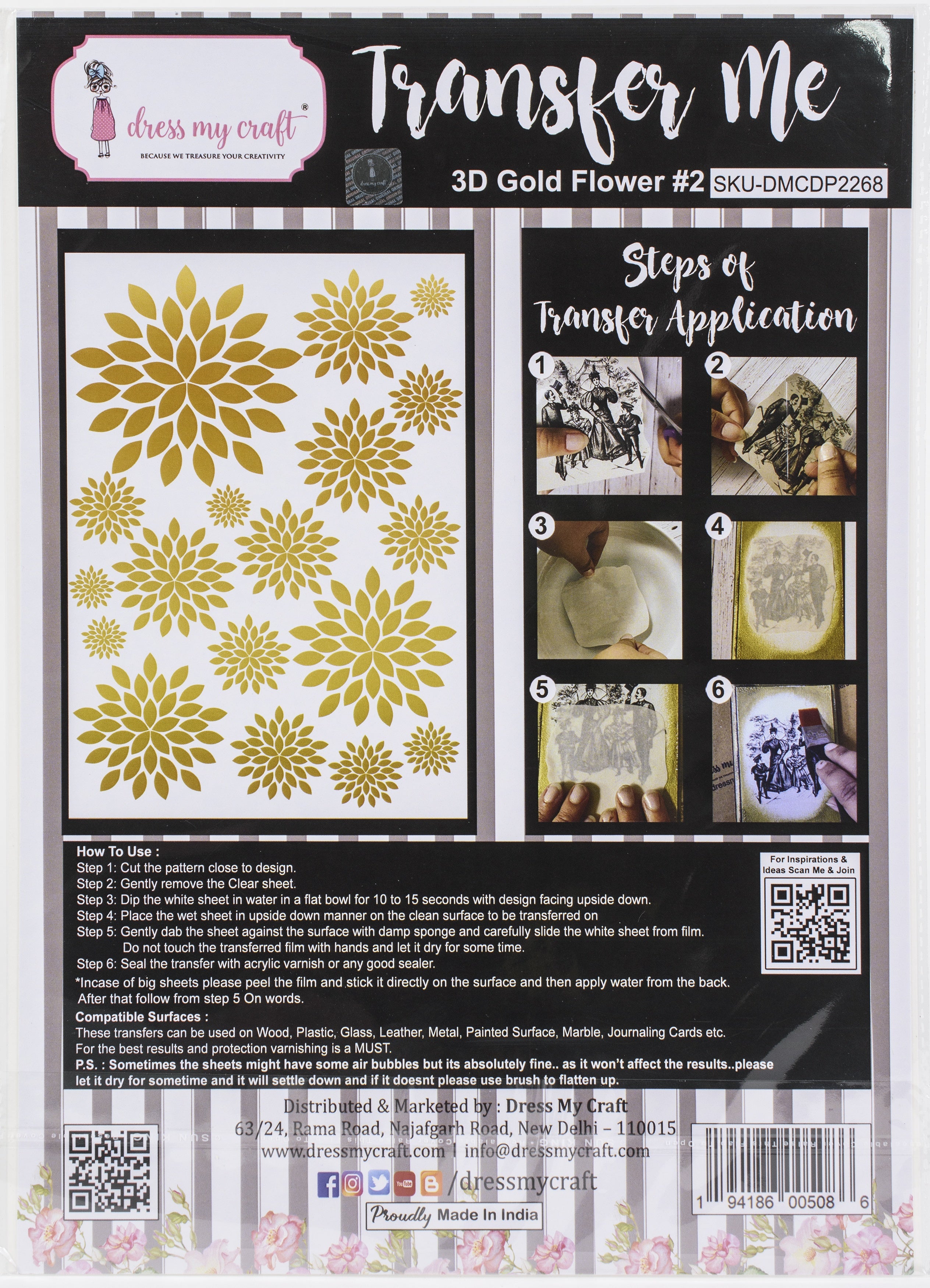 Dress My Craft Transfer Me Sheet A4 3D Gold - Flower #2