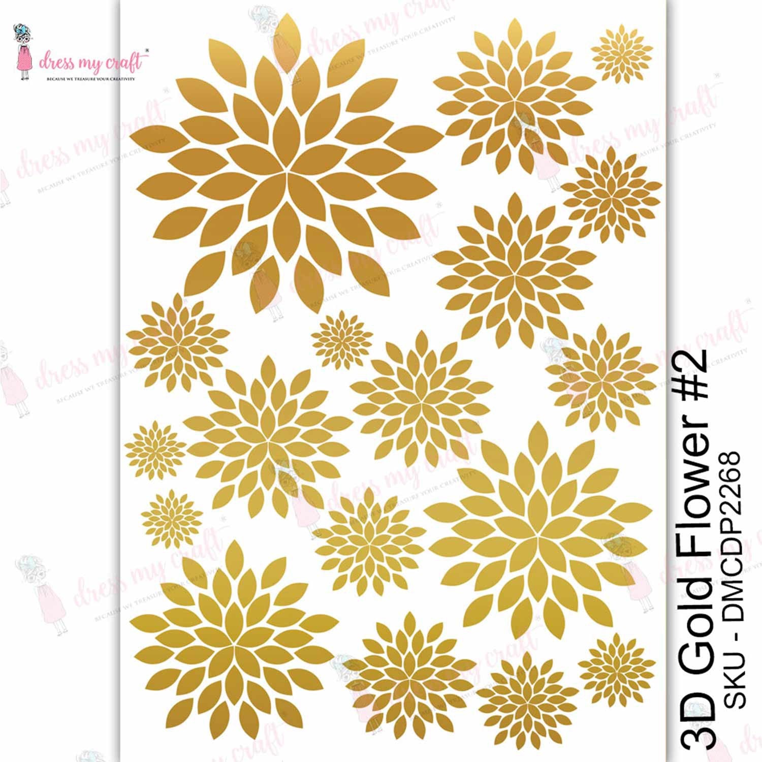 Dress My Craft Transfer Me Sheet A4 3D Gold - Flower #2