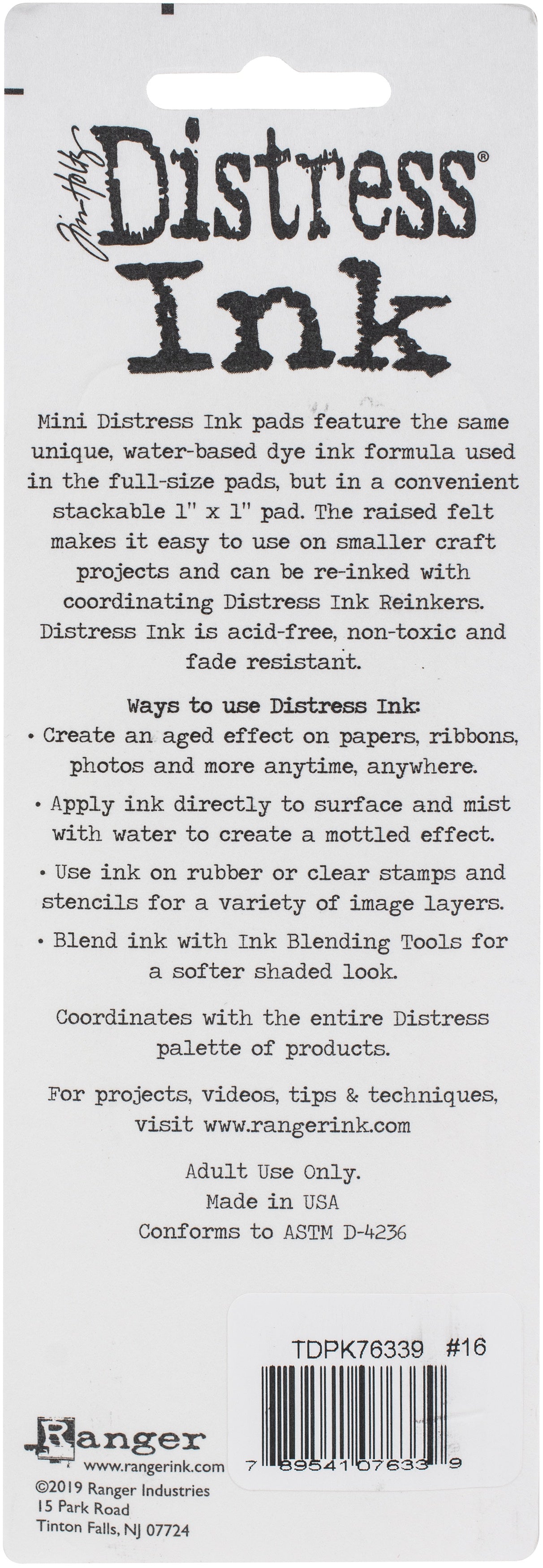 Tim Holtz Distress Mini Ink Pads 4/Pkg Kit 16
