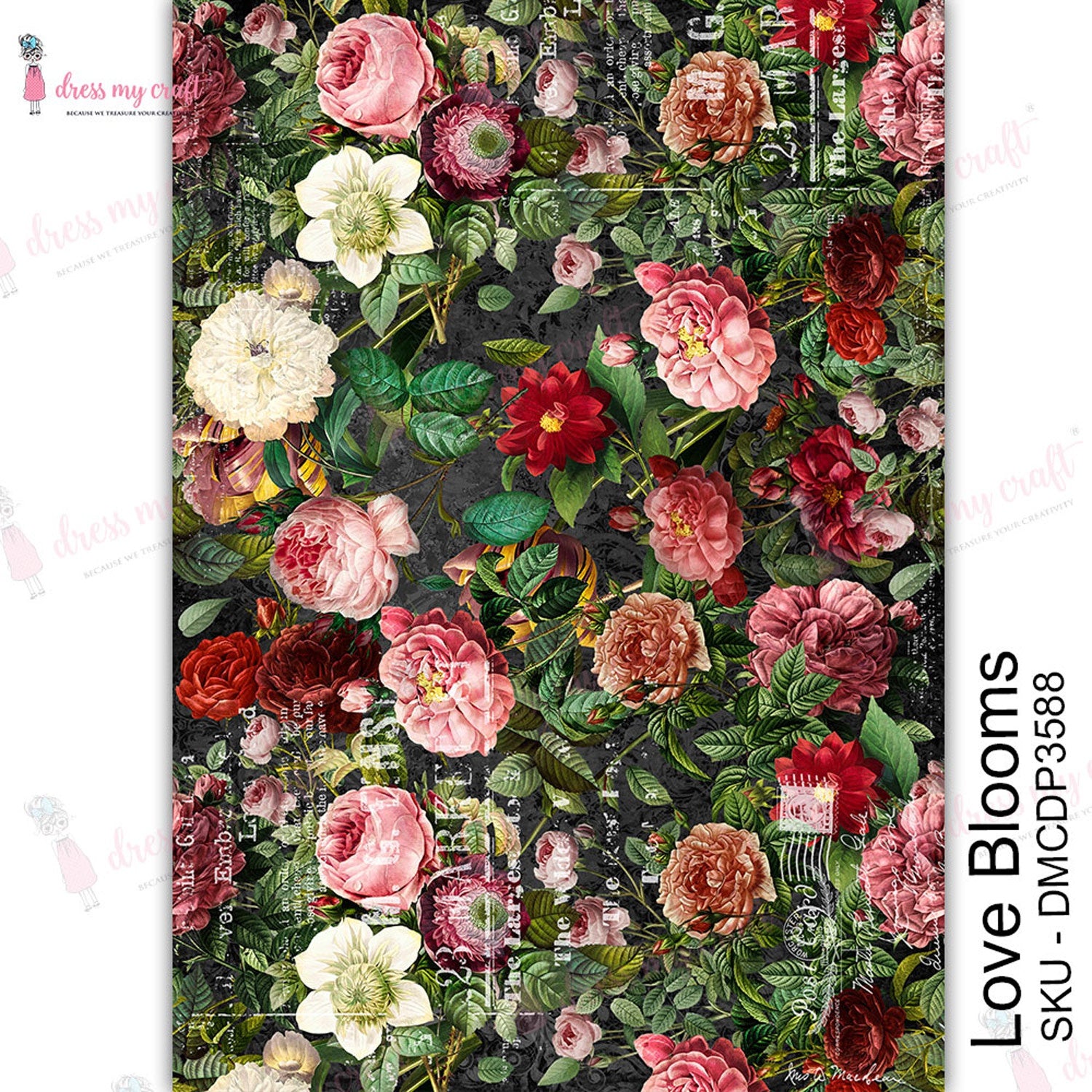 Dress My Craft Transfer Me Sheet A4 Love Blooms