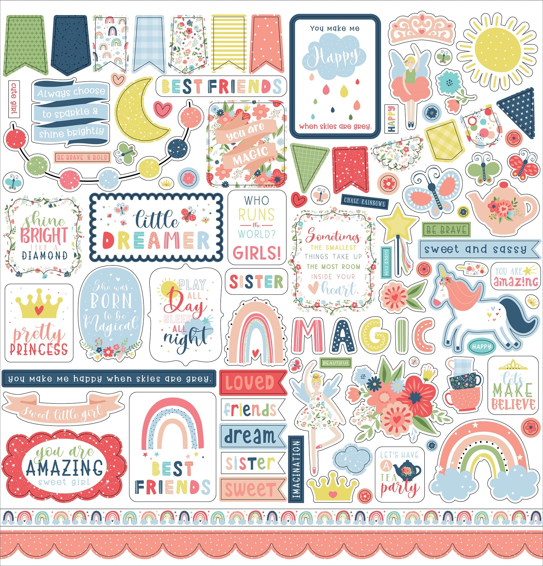Little Dreamer Girl Cardstock Stickers 12"X12" Elements
