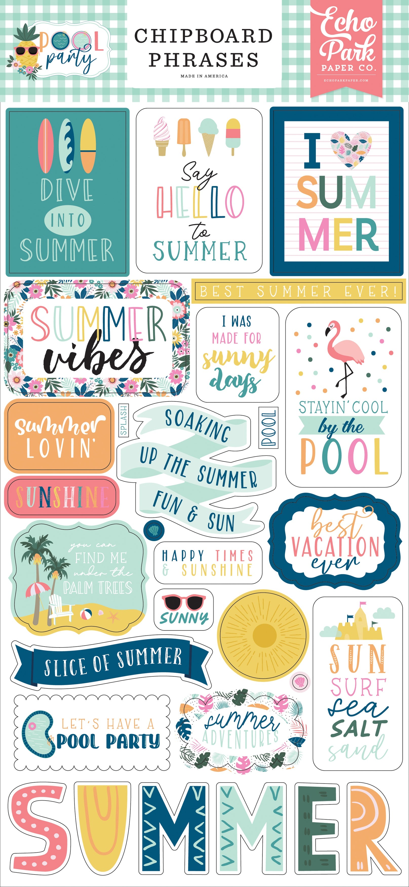 Pool Party Chipboard 6"X13"-Phrases
