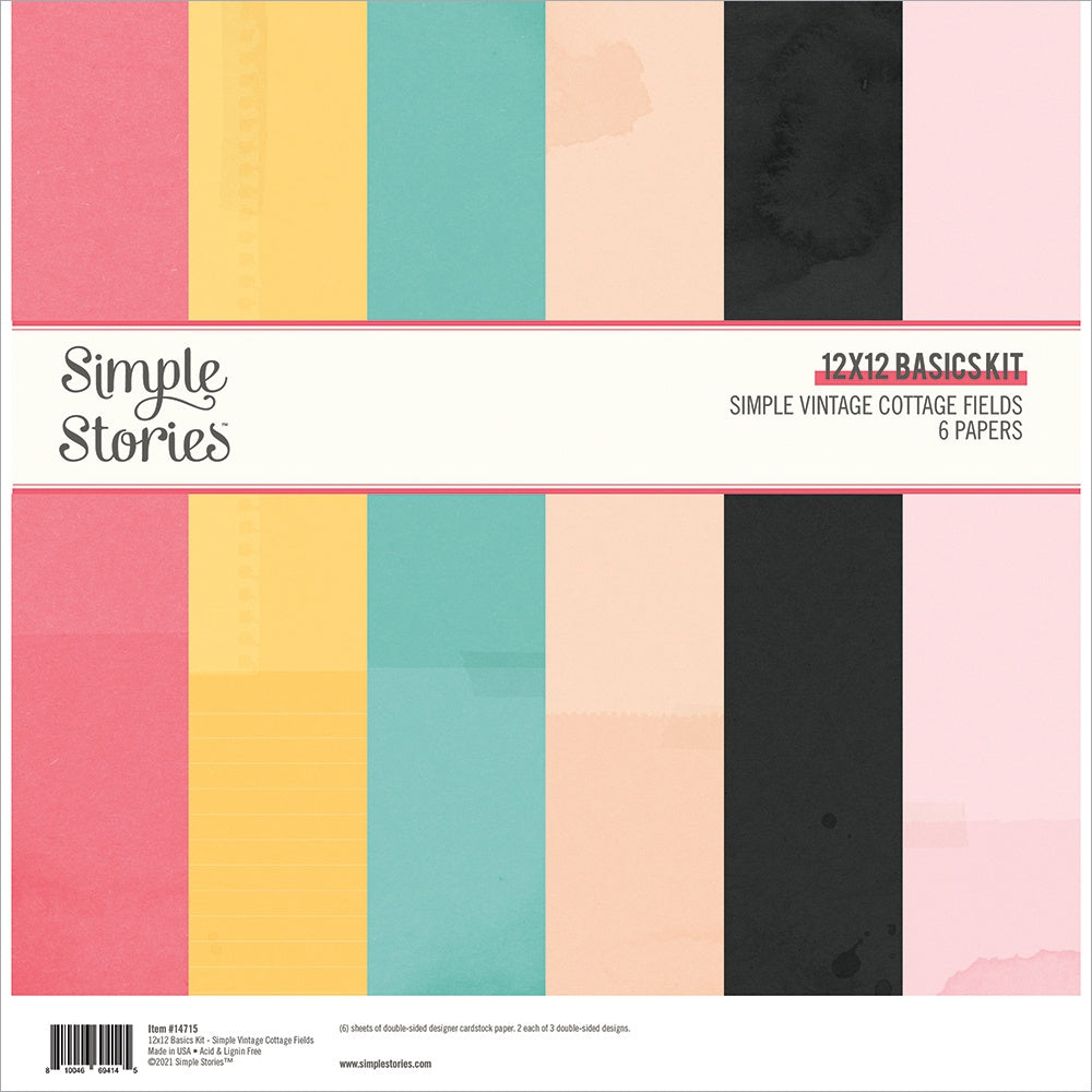 Simple Stories Basics Double-Sided Paper Pack 12"X12" 6/Pkg Simple Vintage Cottage Fields