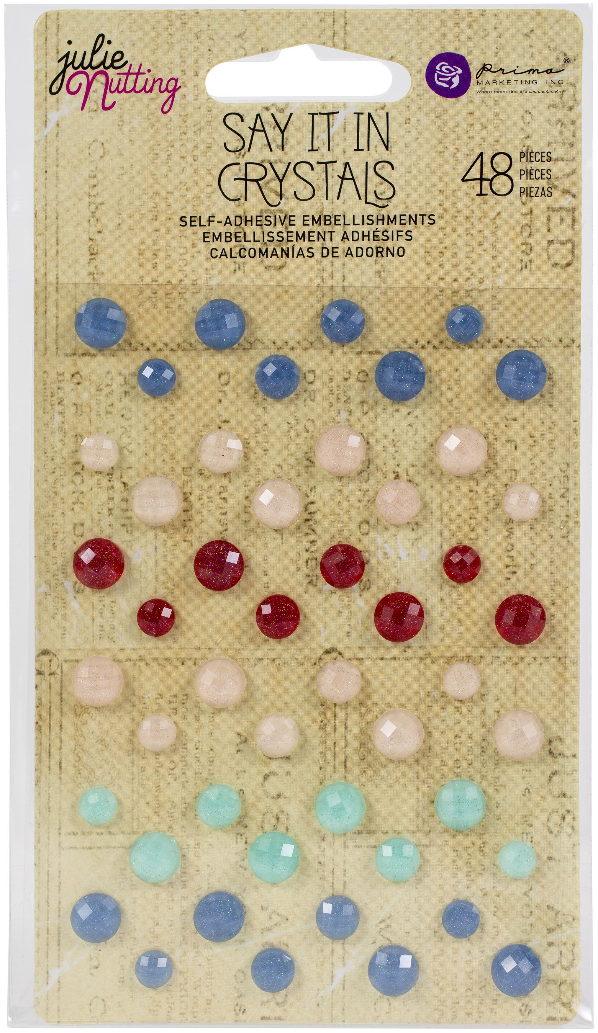 Prima Marketing Julie Nutting Frayed Denim Say It In Crystal Assorted Dots 48/Pkg