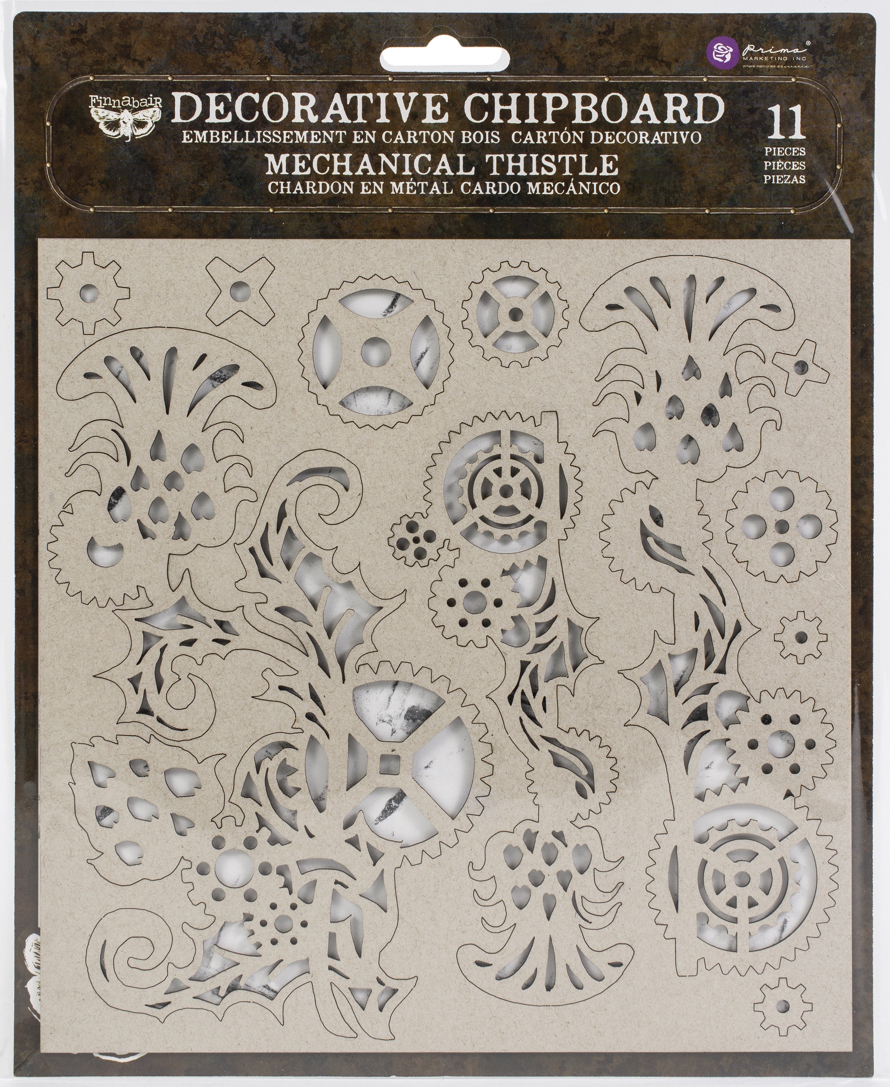 Finnabair Decorative Chipboard Mechanical Thistle, 11/Pkg