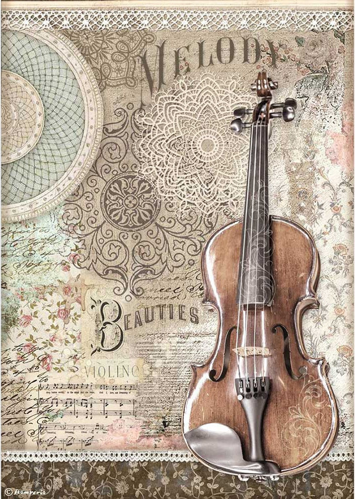 Stamperia Rice Paper Sheet A4 Violin, Passion