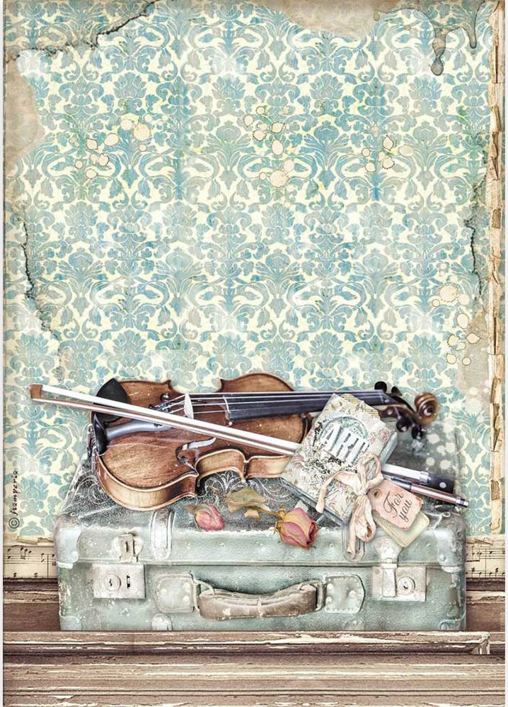 Stamperia Rice Paper Sheet A4 Violin & Travelling, Passion