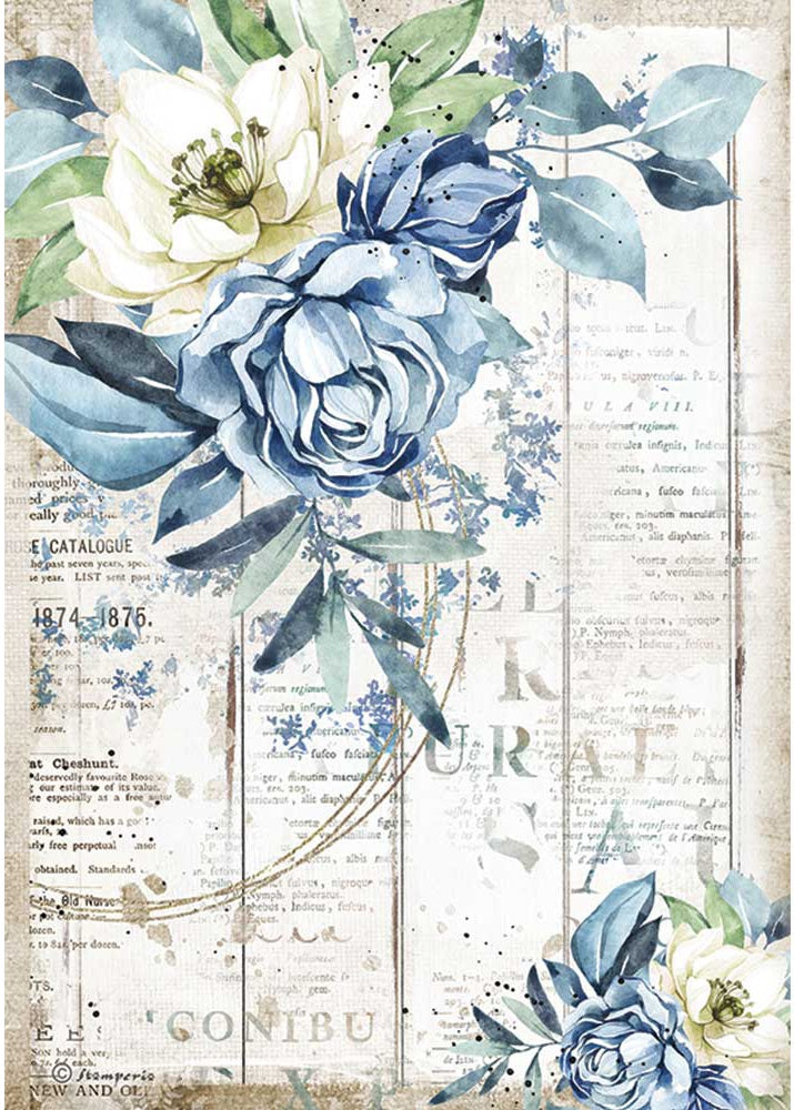 Stamperia Rice Paper Sheet A4 Sea Dream Blue Flower, Romantic