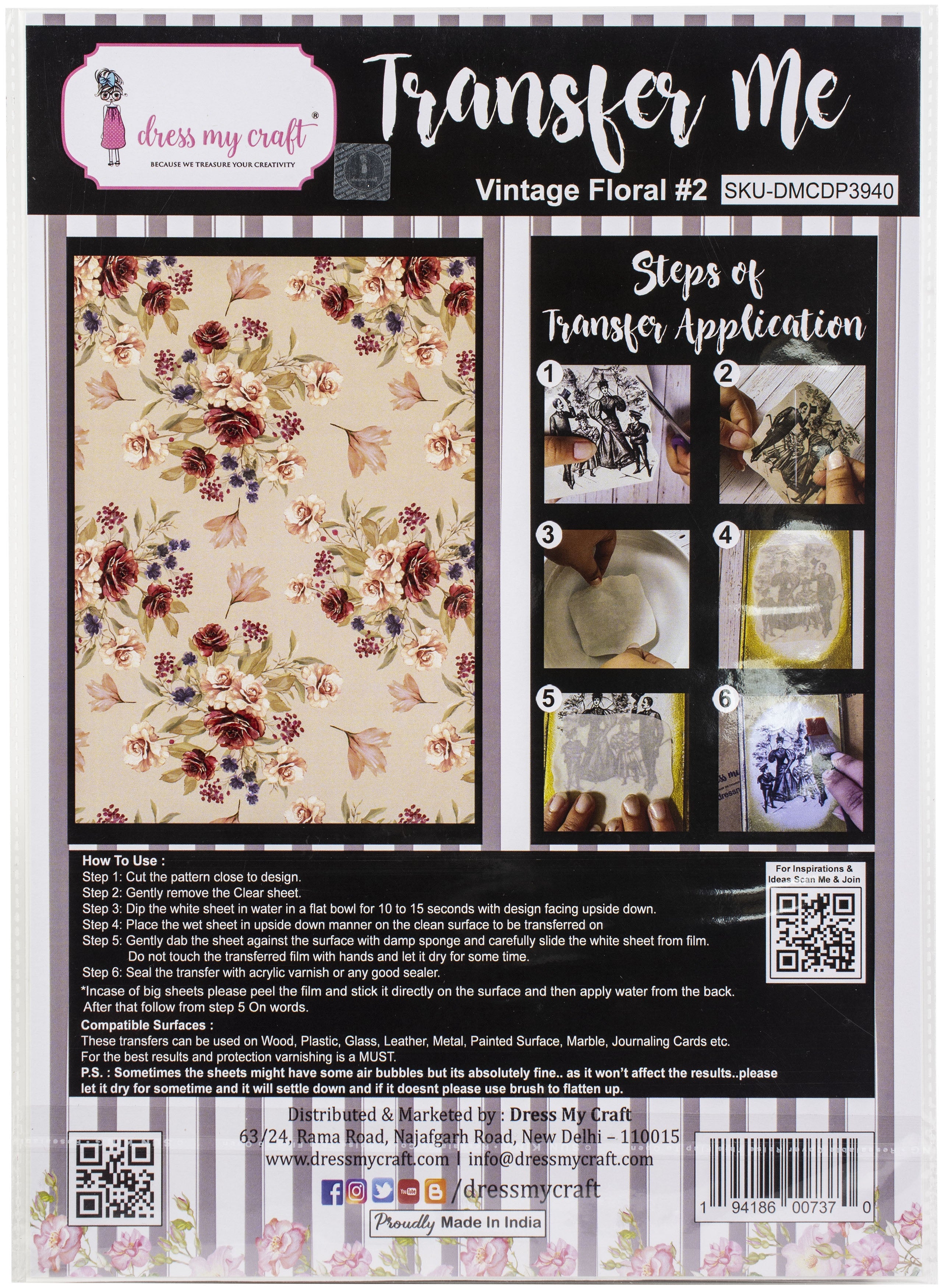 Dress My Craft Transfer Me Sheet A4 Vintage Floral #2