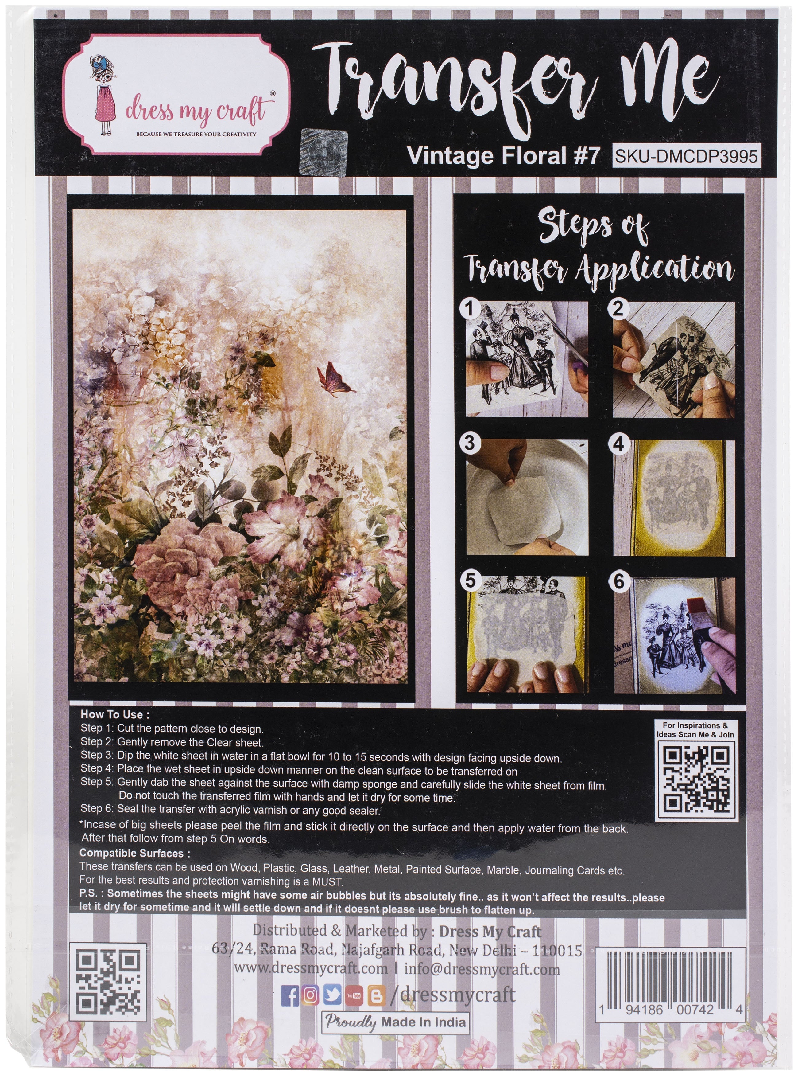 Dress My Craft Transfer Me Sheet A4 Vintage Floral #7