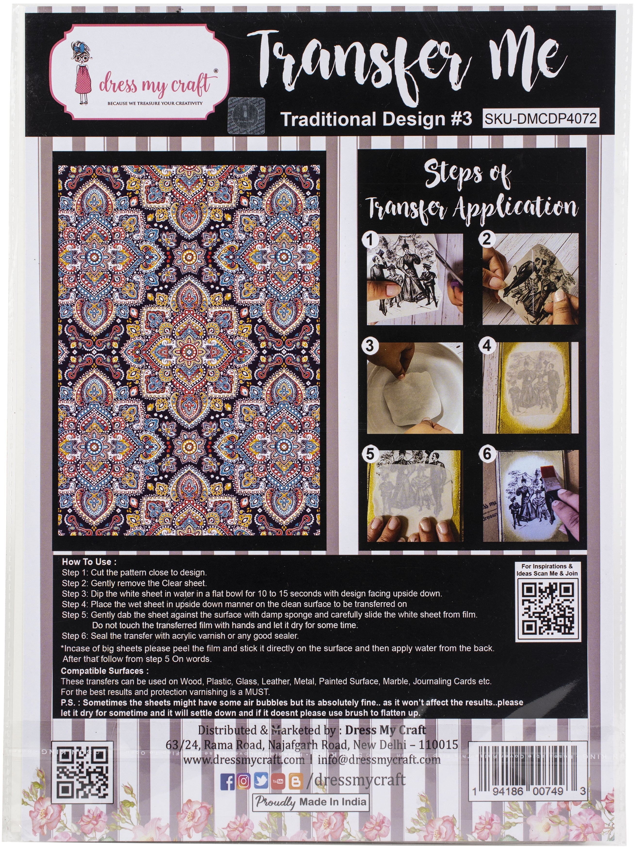 Dress My Craft Transfer Me Sheet A4 Traditional Design #3