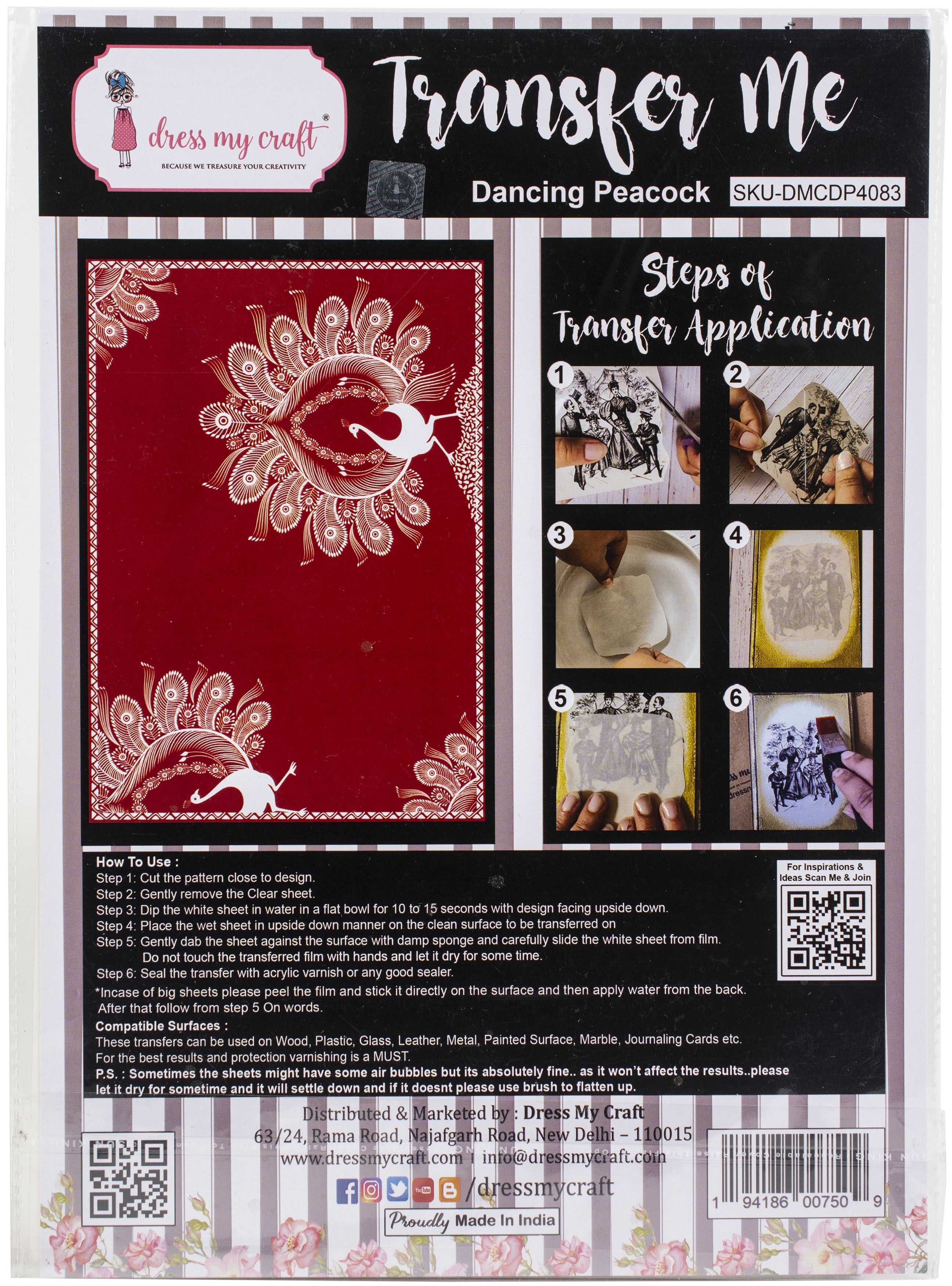 Dress My Craft Transfer Me Sheet A4 Dancing Peacock