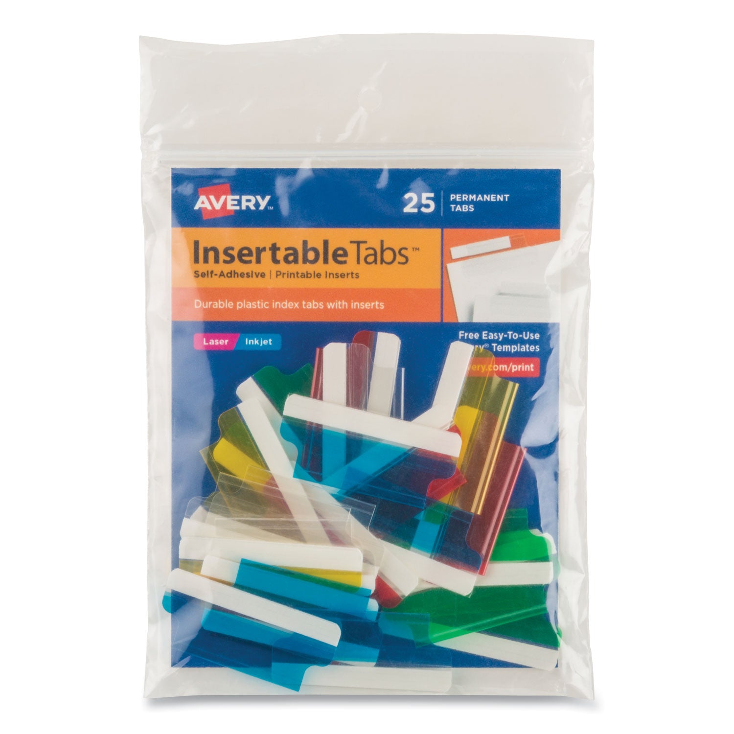 Avery® Insertable Index Tabs with Printable Inserts, 1 1/2, Assorted, White, 25/Pack