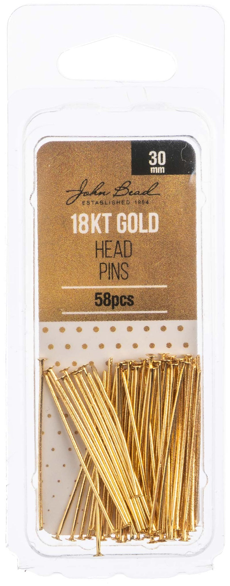 Head Pins 30x.7mm 21ga 58/Pkg 18kt Gold Plated