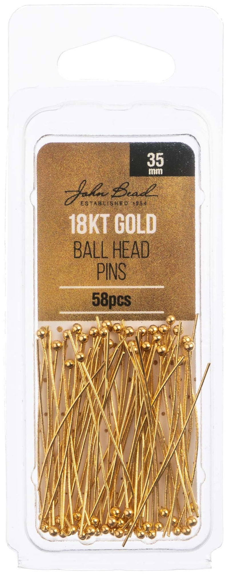 Ball Head Pins 35x.5mm 24ga 58/Pkg 18kt Gold Plated